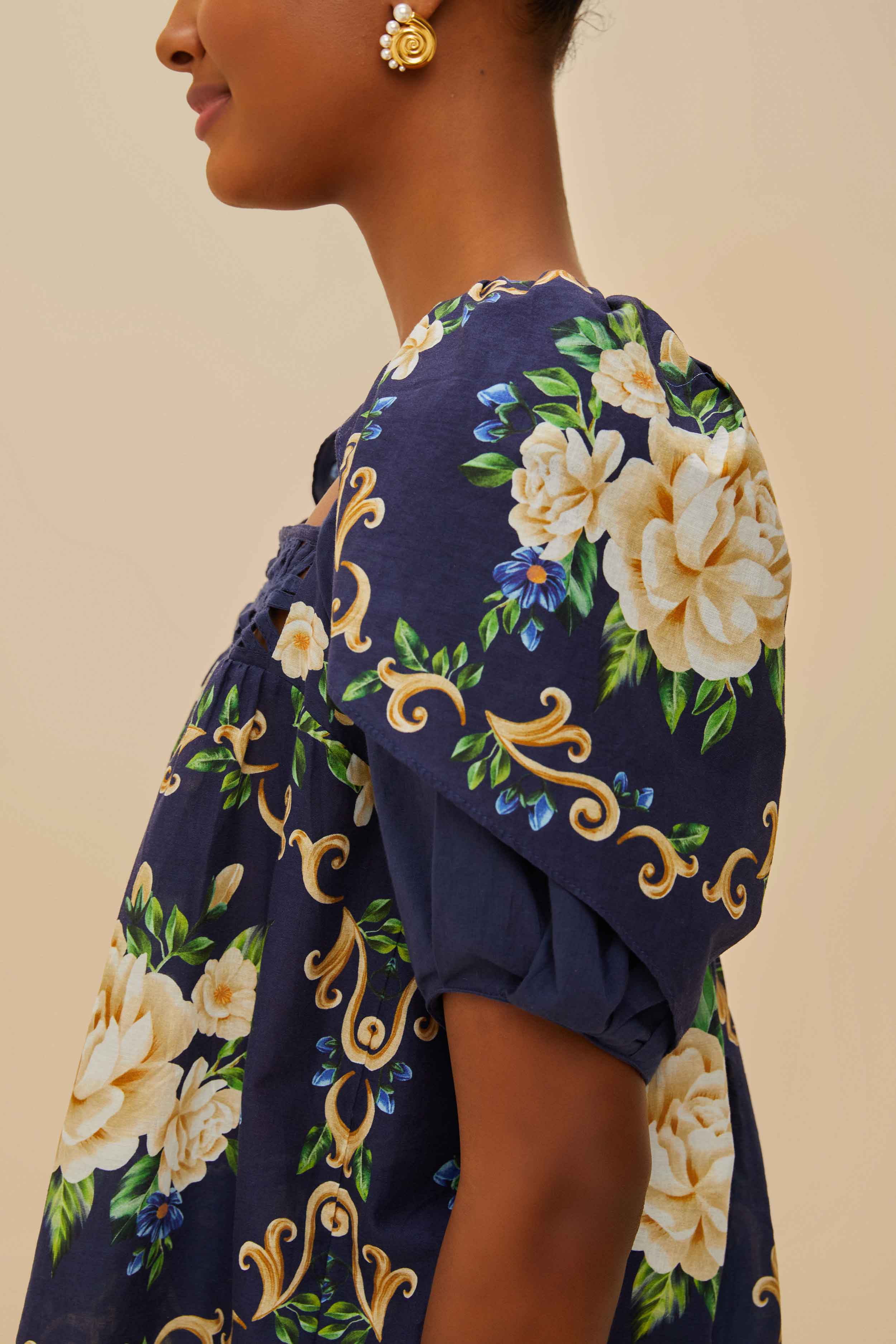 Blue Flower Tapestry Yoke Blouse - Image 3