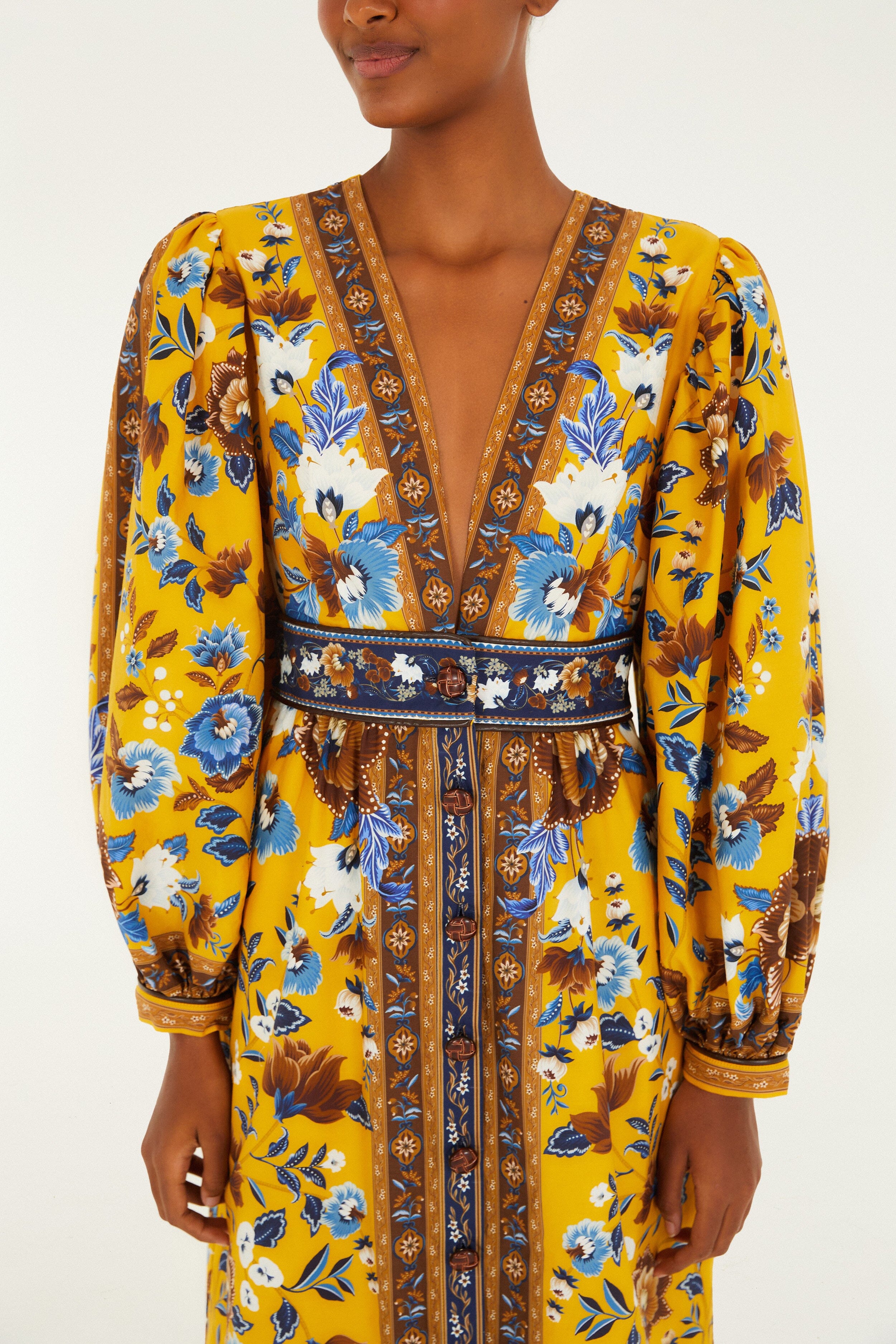 Yellow Flowering Garden Tree Organic Cotton Maxi Dress - Image 6