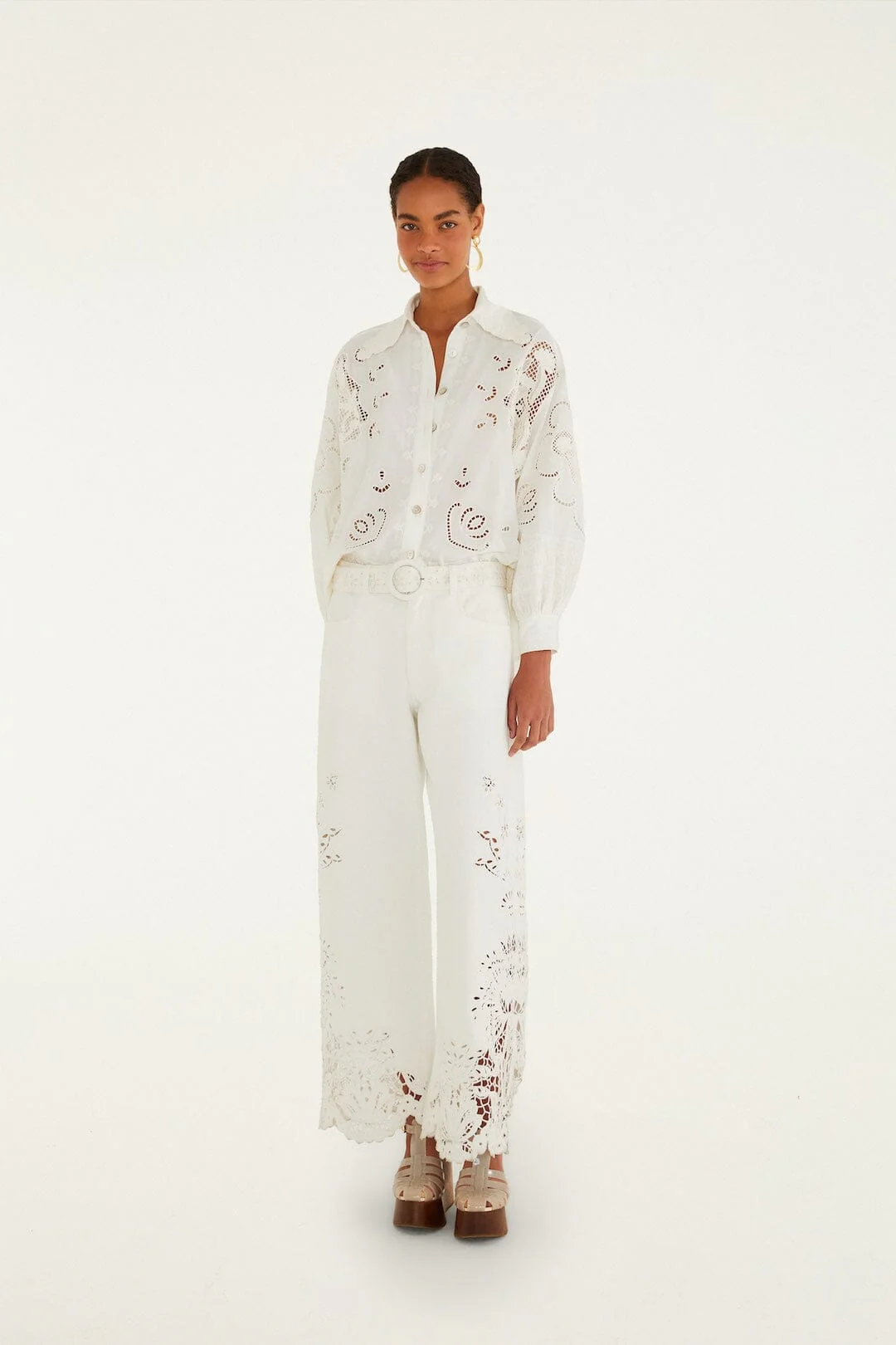 Off-White Embroidered Flowers Richelieu Shirt - Image 2