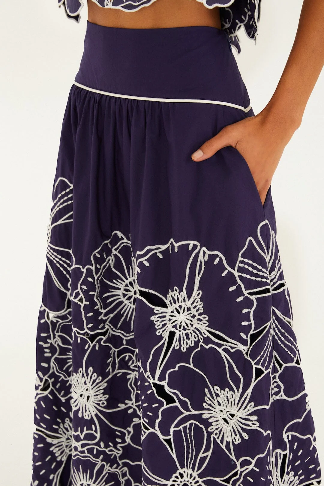 Blue Flowers Richelieu Organic Cotton Maxi Skirt - Image 3