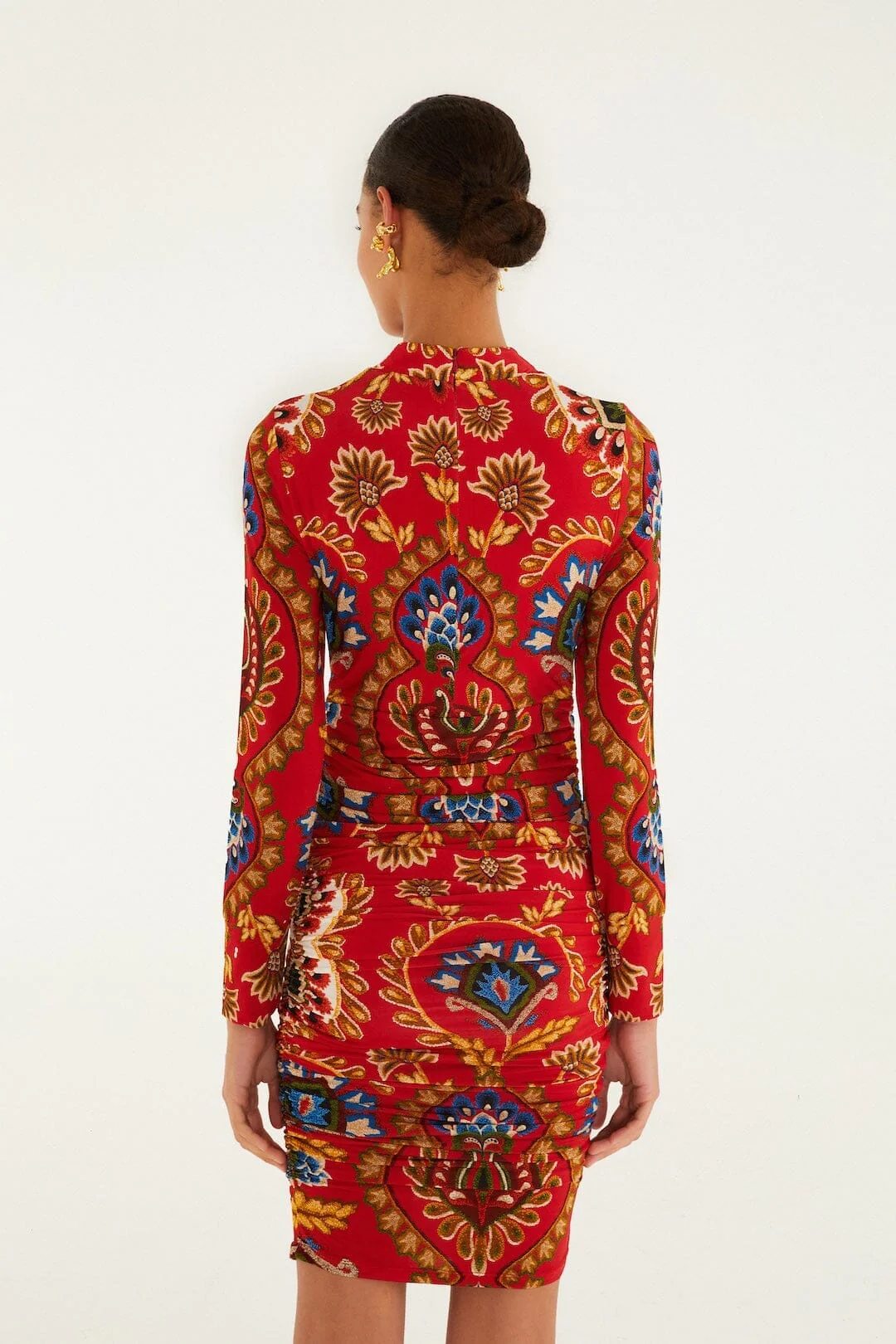 Red Folk Tapestry Jersey Mini Dress - Image 3
