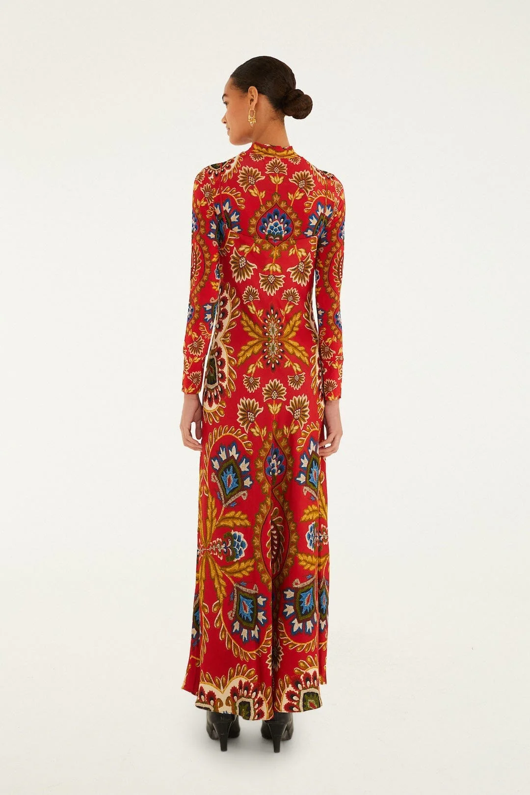 Red Folk Tapestry Lenzing™ Ecovero™ Viscose Slip Maxi Dress - Image 3