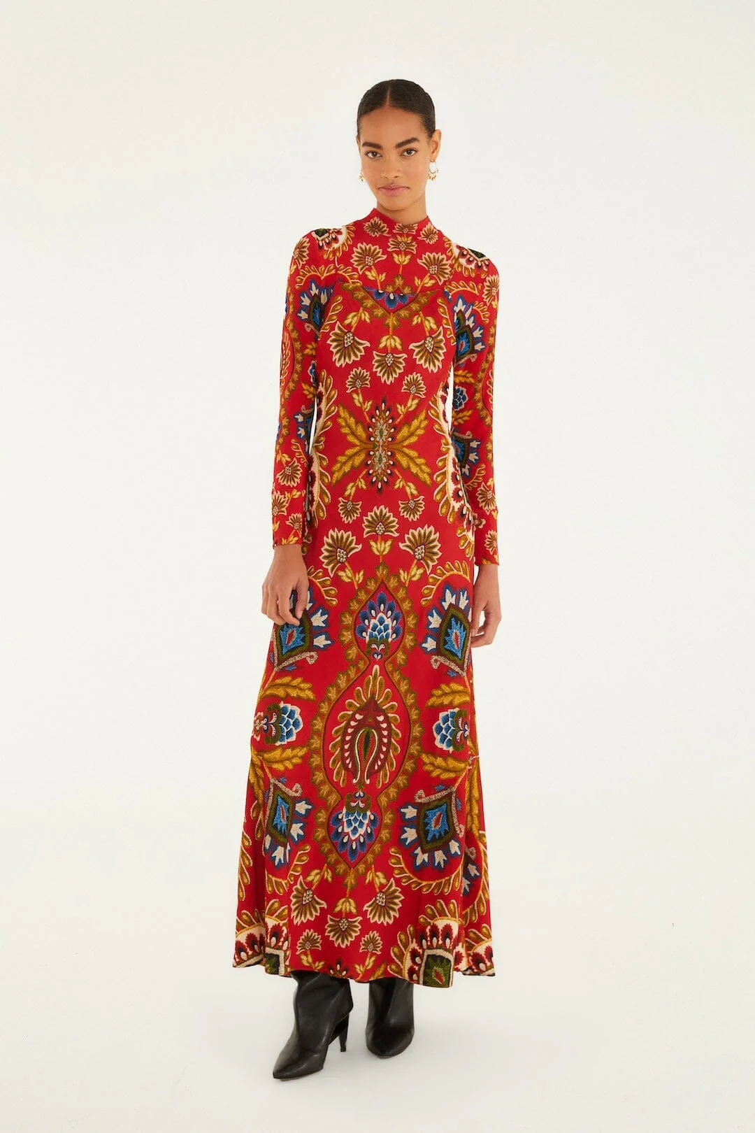 Red Folk Tapestry Lenzing™ Ecovero™ Viscose Slip Maxi Dress - Image 4