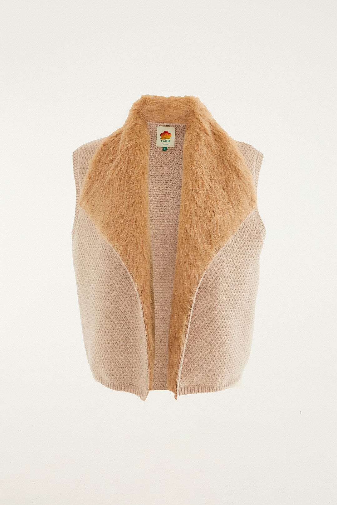 Beige Fur Sleeveless Knit Vest - Image 6