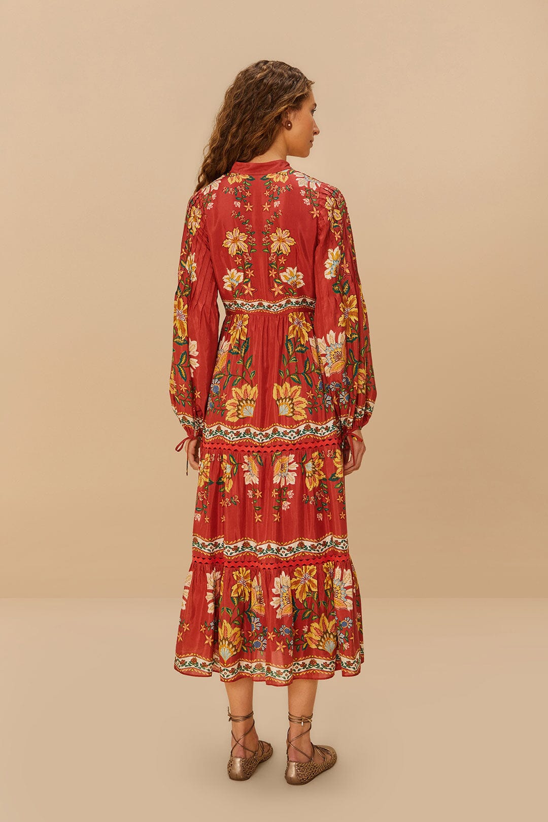 Red Garden Delight Long Sleeve Midi Dress - Image 4