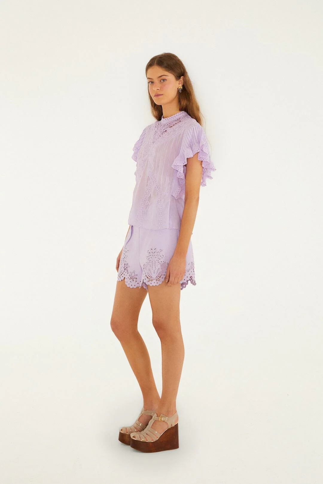 Lilac Geometric Richelieu Twill Belted Shorts - Image 5