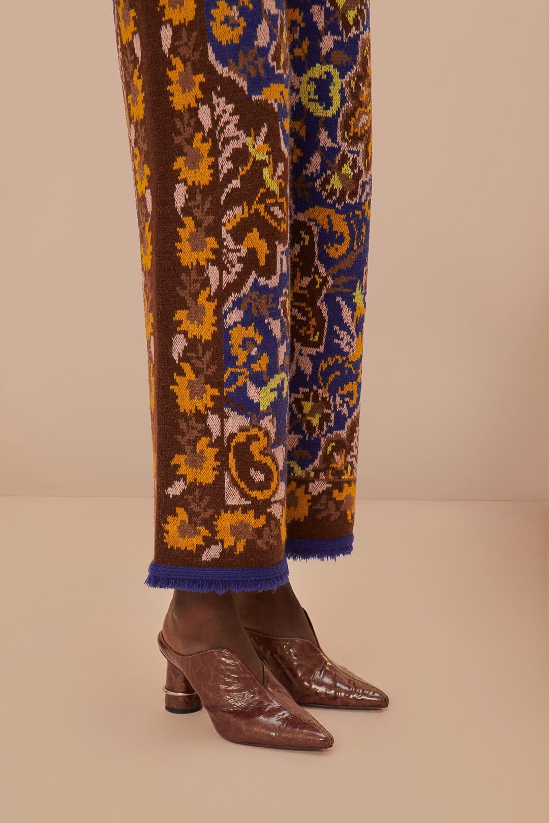 Glam Tapestry Blue Knit Pants - Image 3