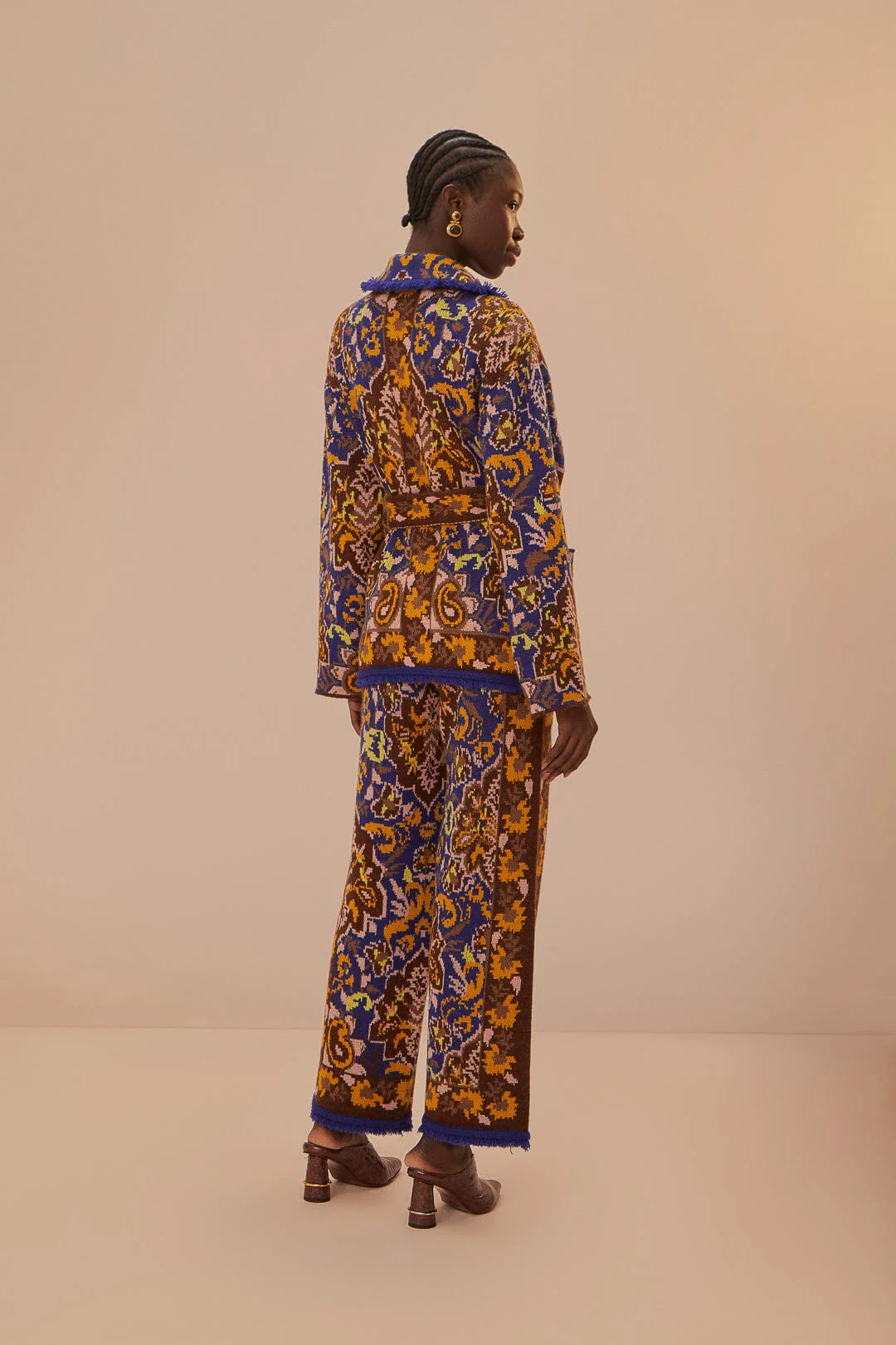 Glam Tapestry Blue Knit Pants - Image 4