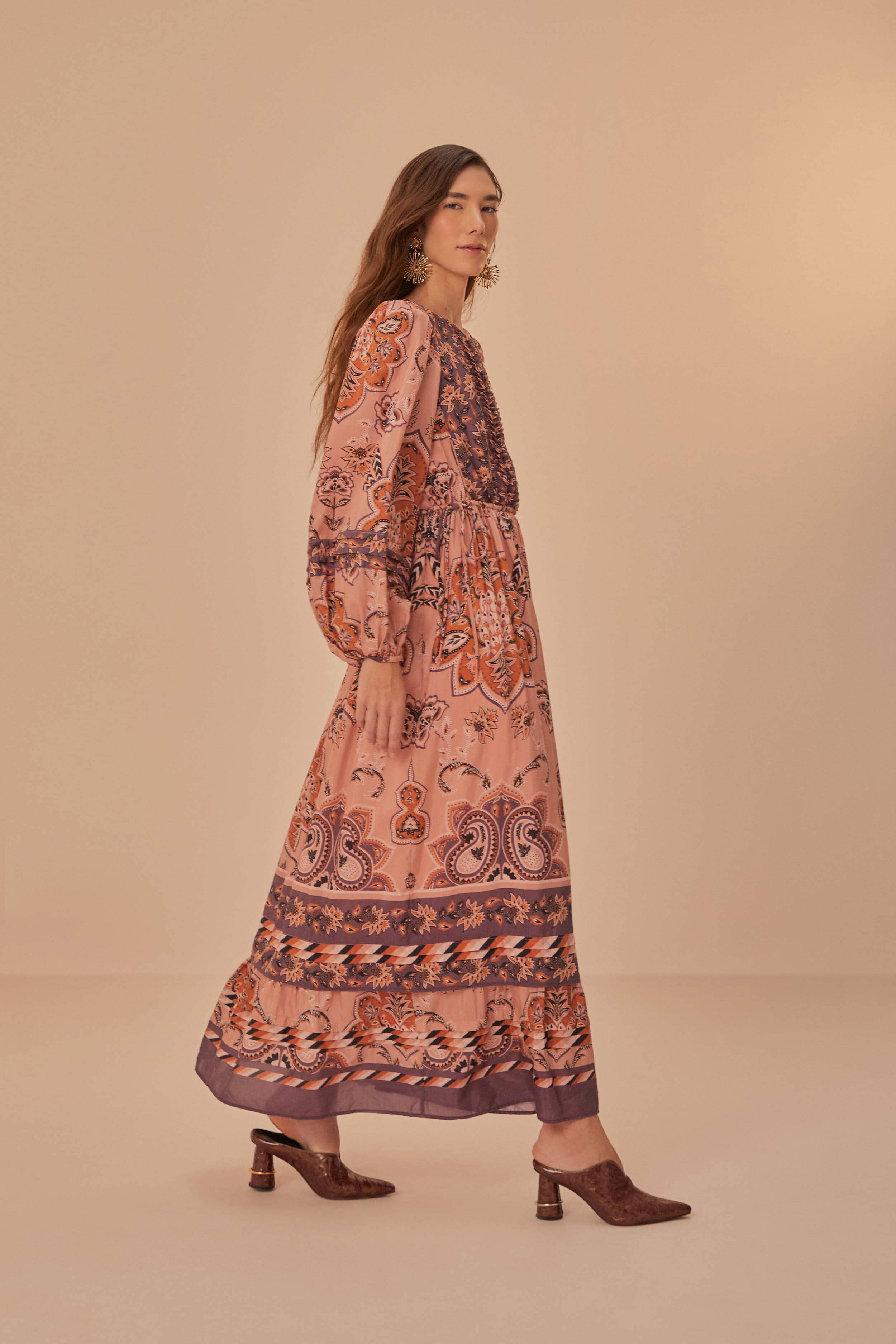 Glam Tapestry Burgundy Long Sleeve Maxi Dress - Image 3