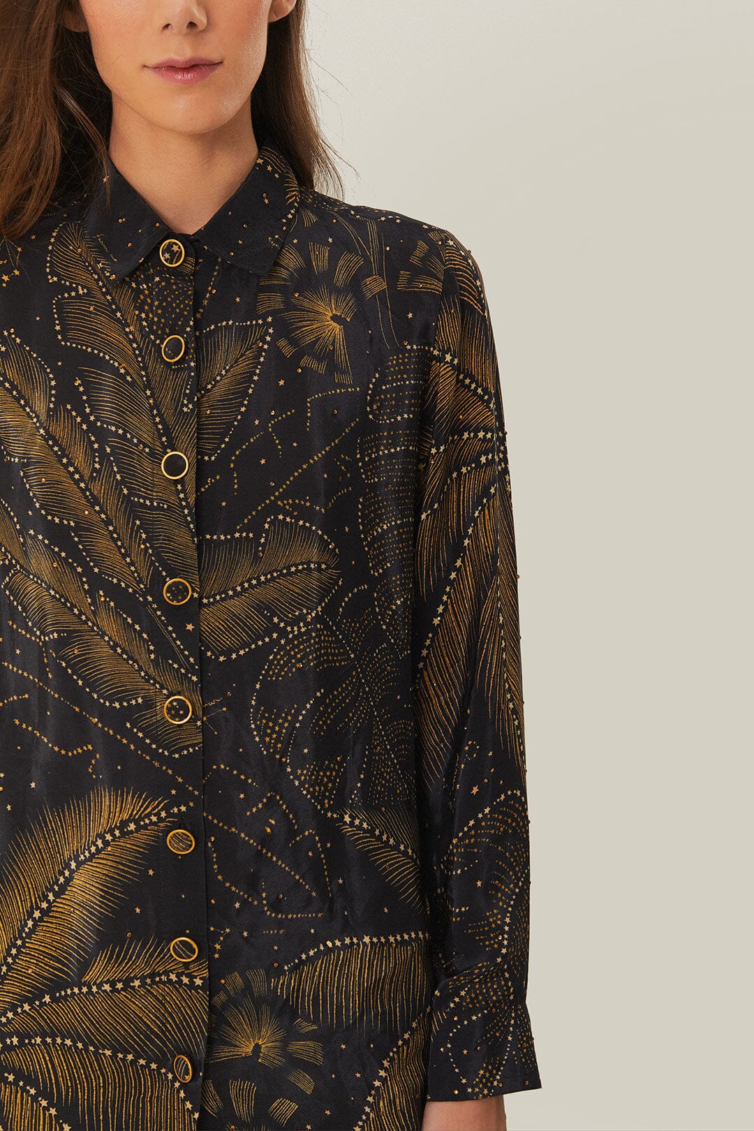 Black Golden Foliage Pajama Shirt - Image 5