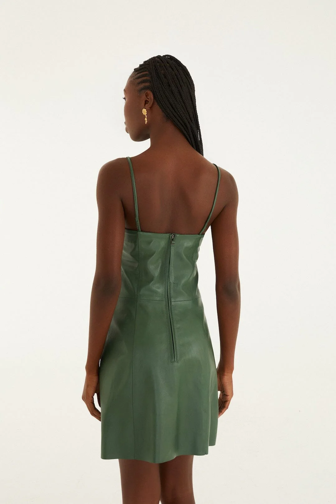 Green 3d Flower Leather Mini Dress - Image 3