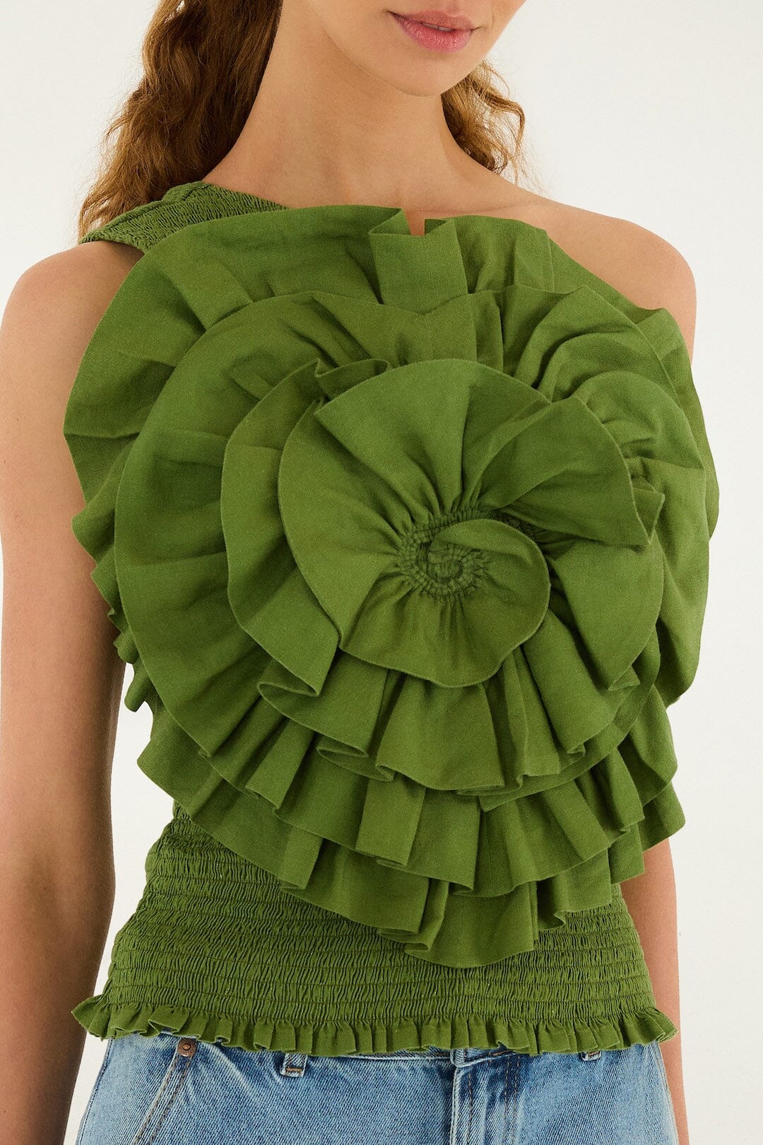 Green One Shoulder Lenzing™ Ecovero™ Euroflax™ Blouse - Image 2