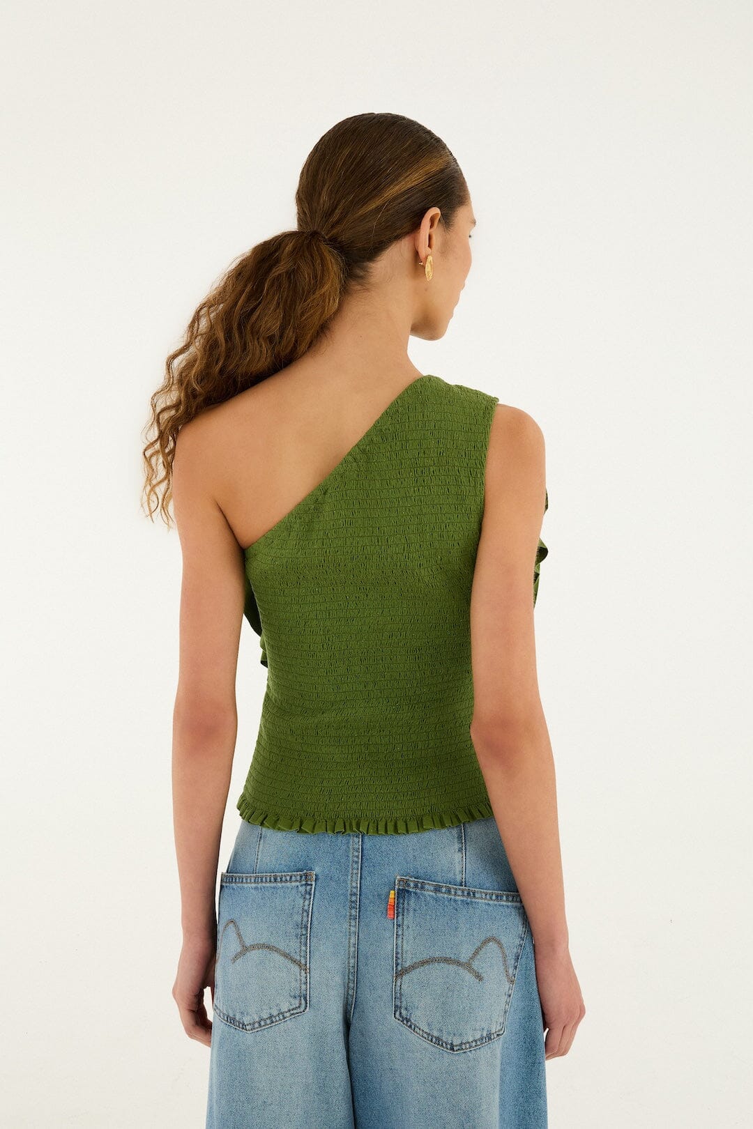 Green One Shoulder Lenzing™ Ecovero™ Euroflax™ Blouse - Image 3