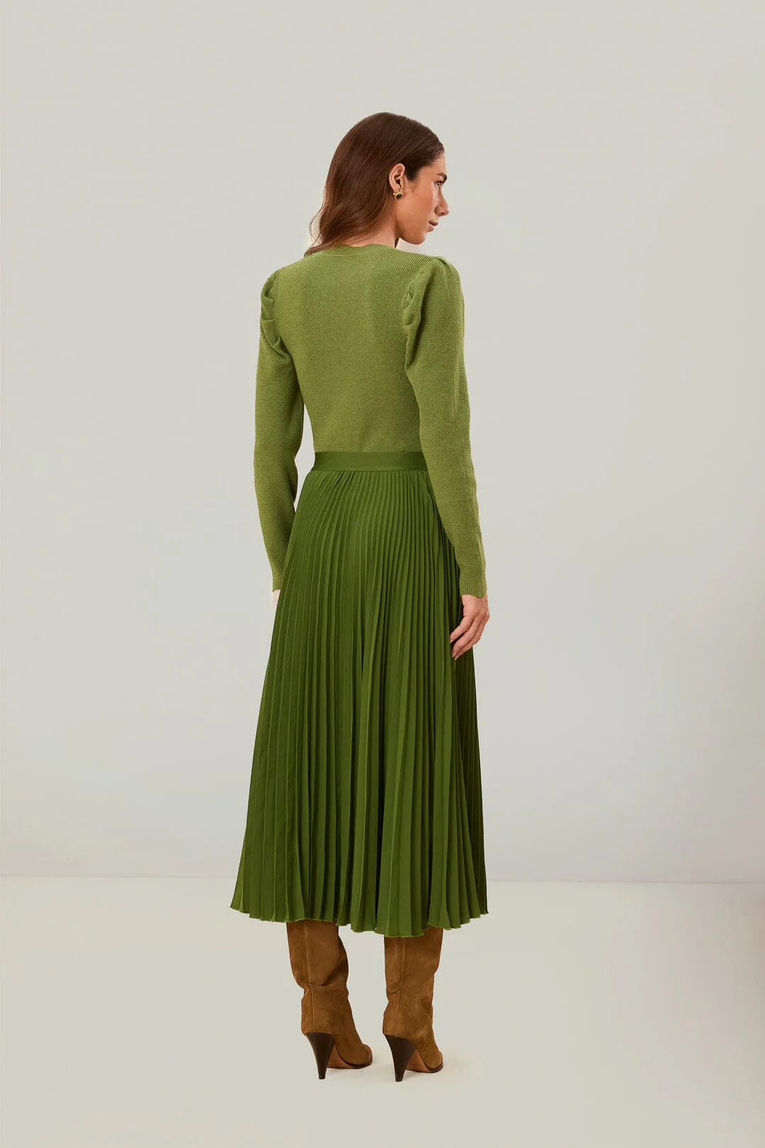 Green Pleated Maxi Skirt - Image 4
