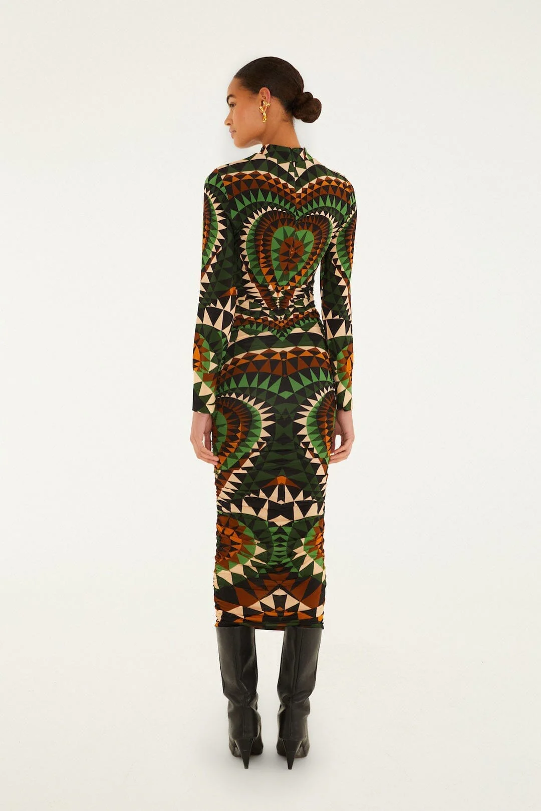 Multicolor Heart Deco Long Sleeve Jersey Midi Dress - Image 3