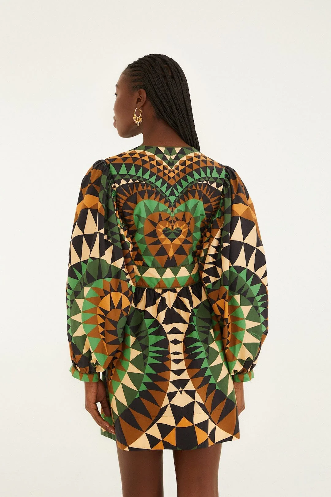 Green Heart Deco Puff Sleeve Organic Cotton Mini Dress - Image 3