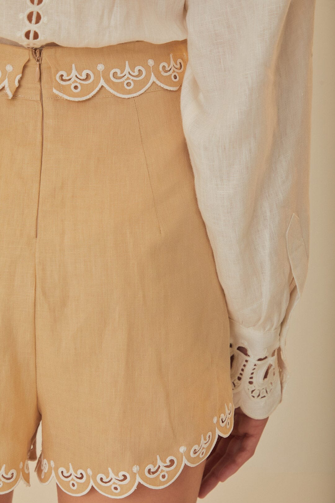 Khaki Embroidered Euroflax™ Premium Linen Shorts - Image 5