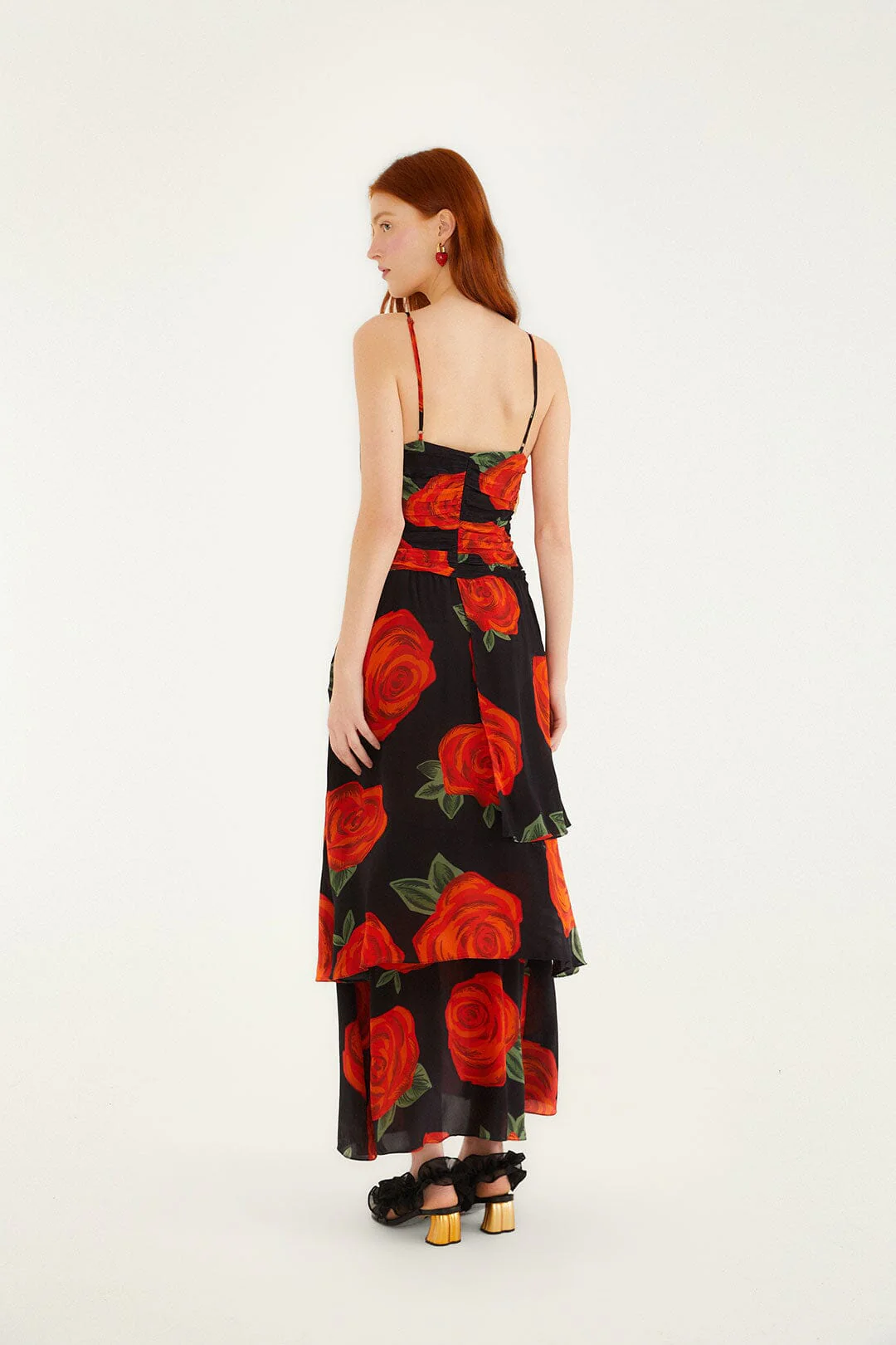 Black Latin Roses 3d Flower Layered Maxi Dress - Image 5