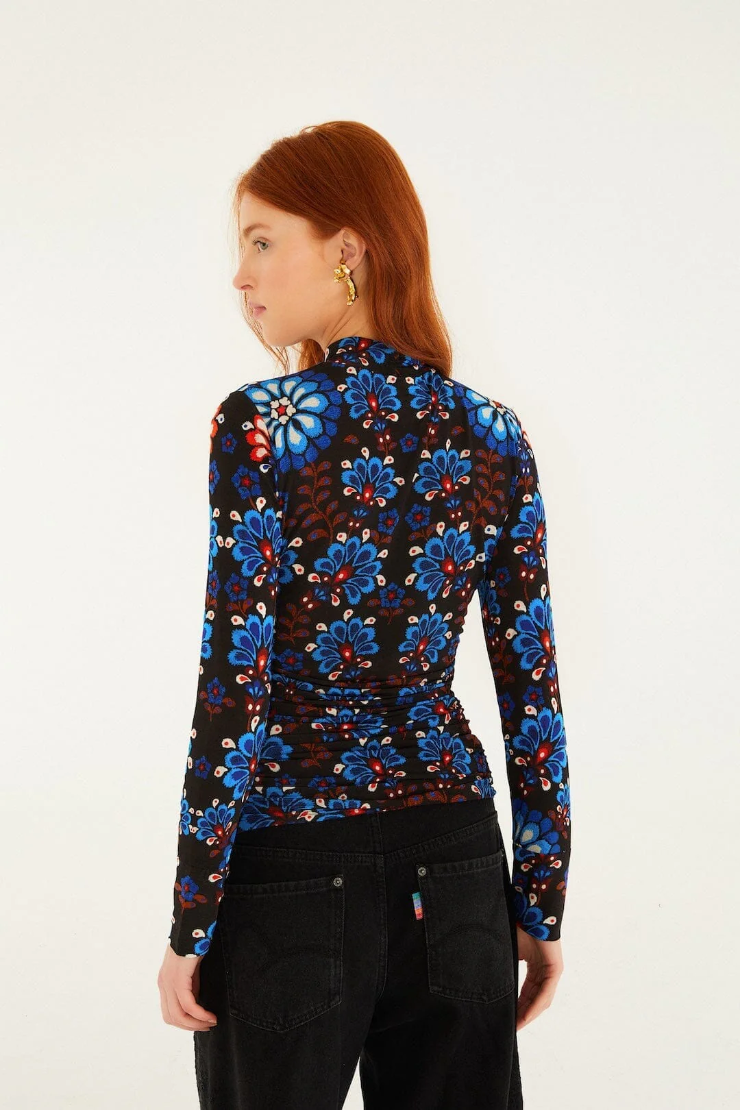 Black Latina Scarf High Neck Jersey Blouse - Image 3