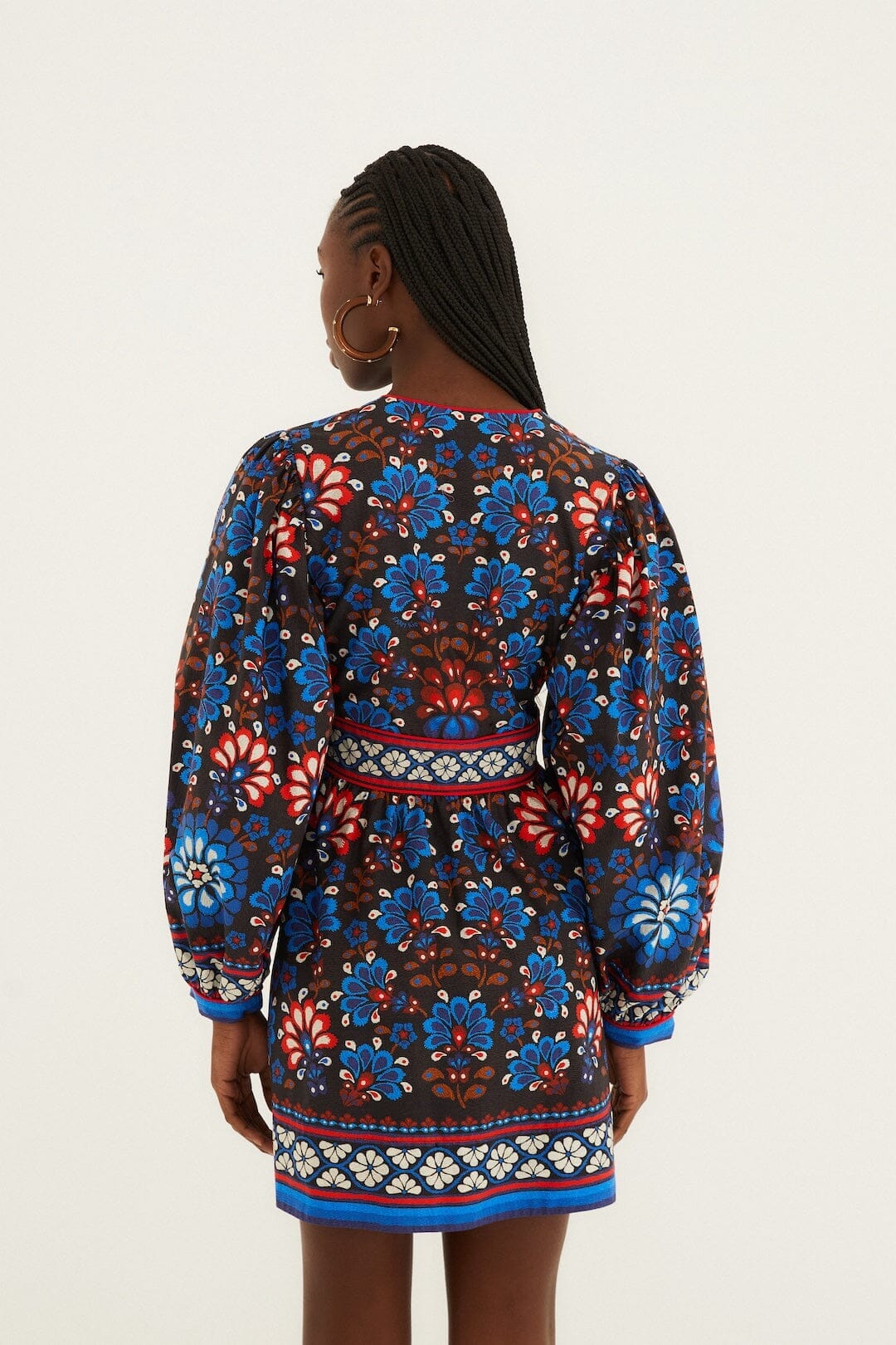 Black Latina Scarf Puff Sleeve Organic Cotton Mini Dress - Image 3