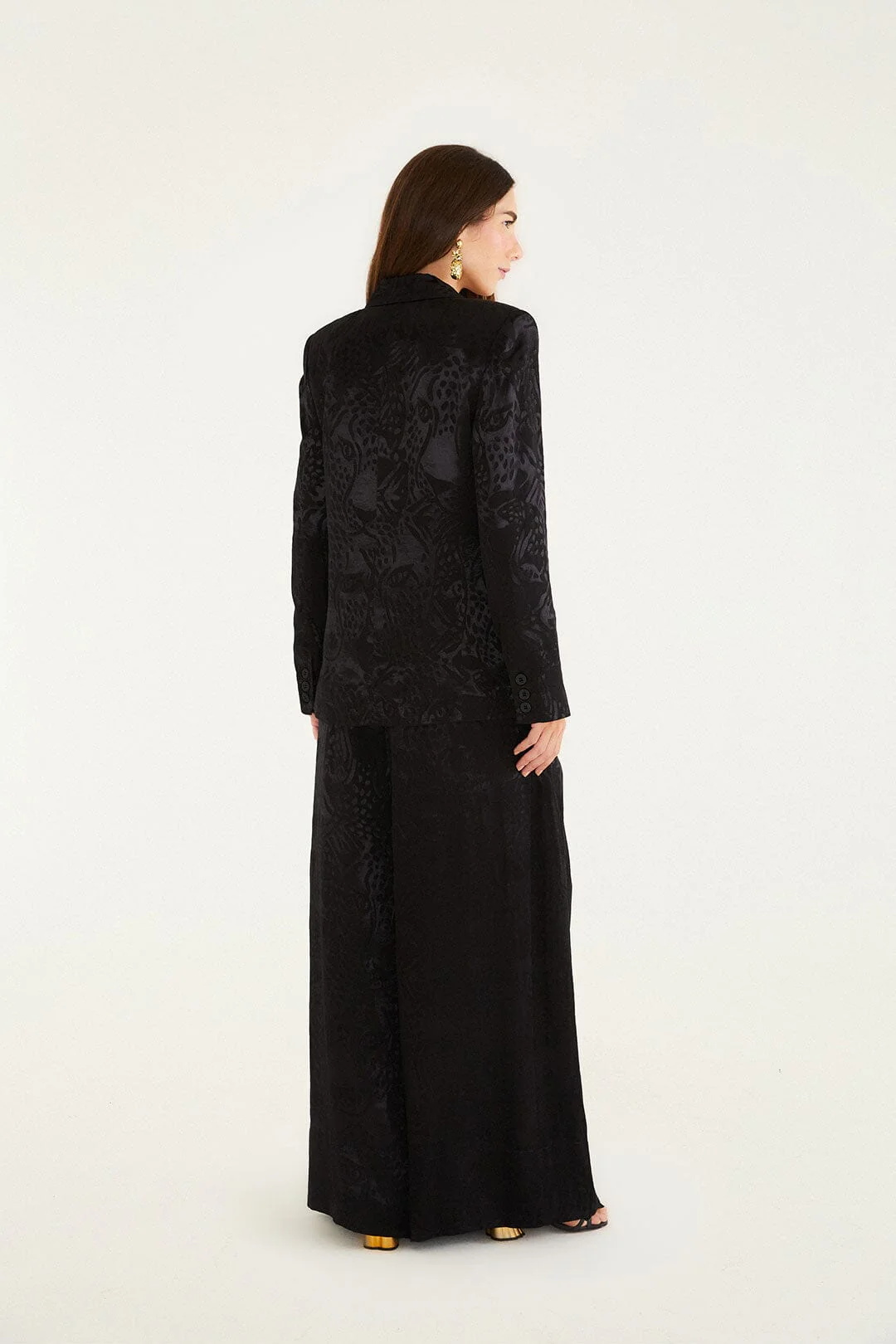 Black Leopard Wide-Leg Jacquard Pants - Image 3