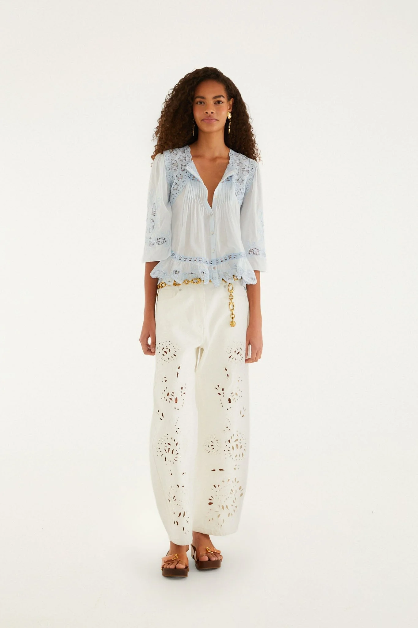 Light Blue Richelieu Short Sleeve Blouse - Image 3