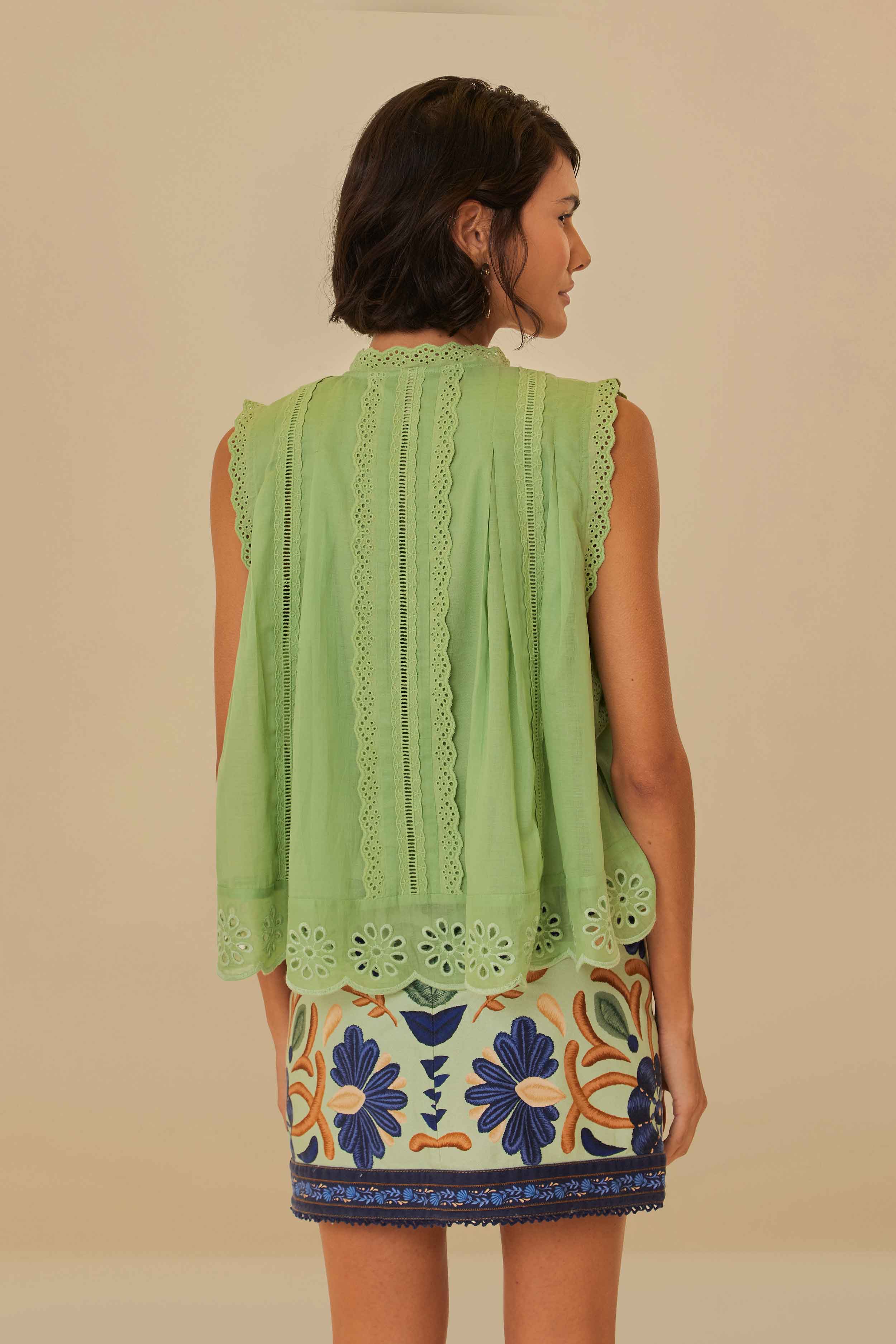 Light Green Sleeveless Organic Cotton Blouse - Image 4