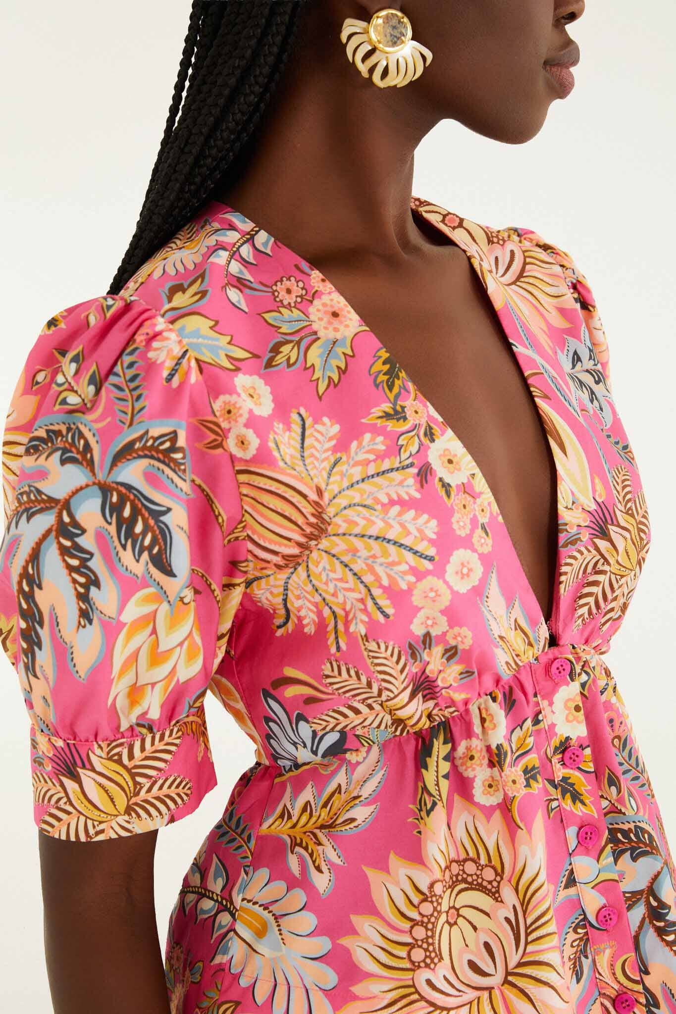 Pink Ligia Floral Puff Sleeve Organic Cotton Blouse - Image 2