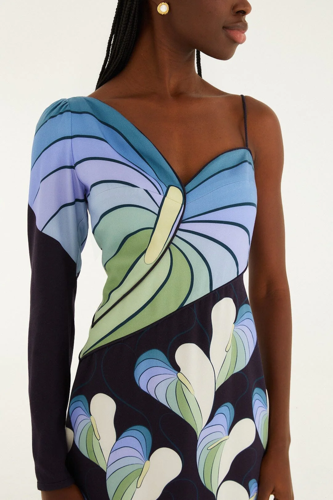 Black Lovely Anthurium One-Shoulder Maxi Dress - Image 2