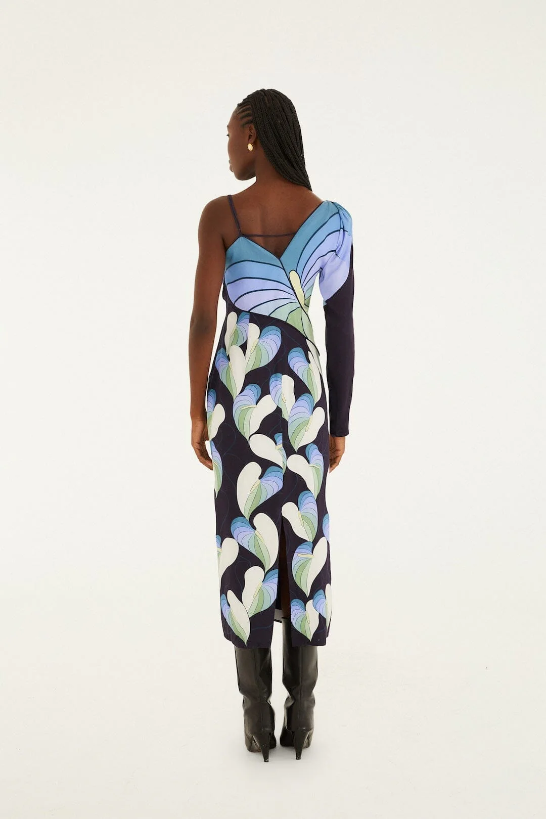 Black Lovely Anthurium One-Shoulder Maxi Dress - Image 3