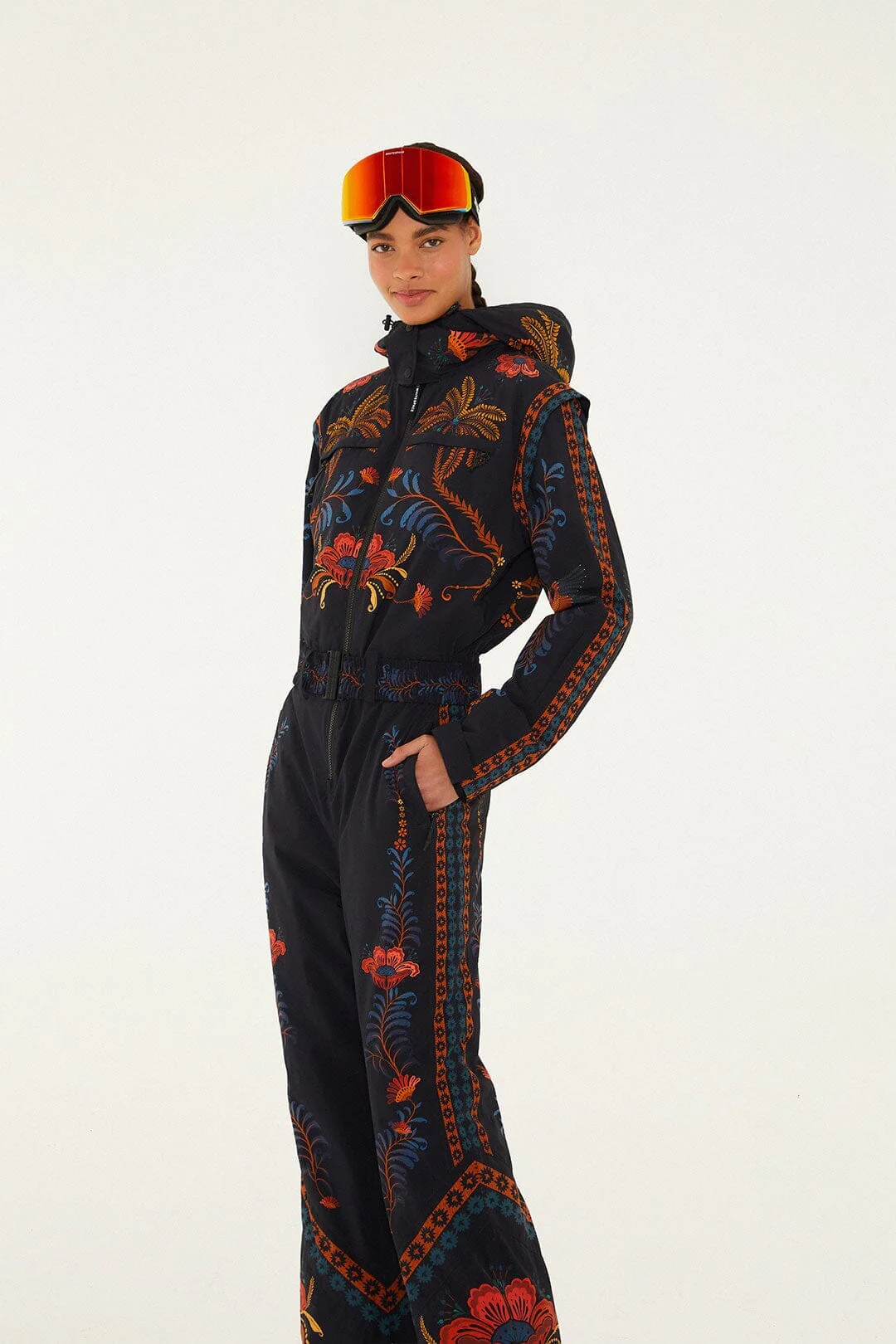 Black Macaw Hooded Belted Ski Jumpsuit - Image 5