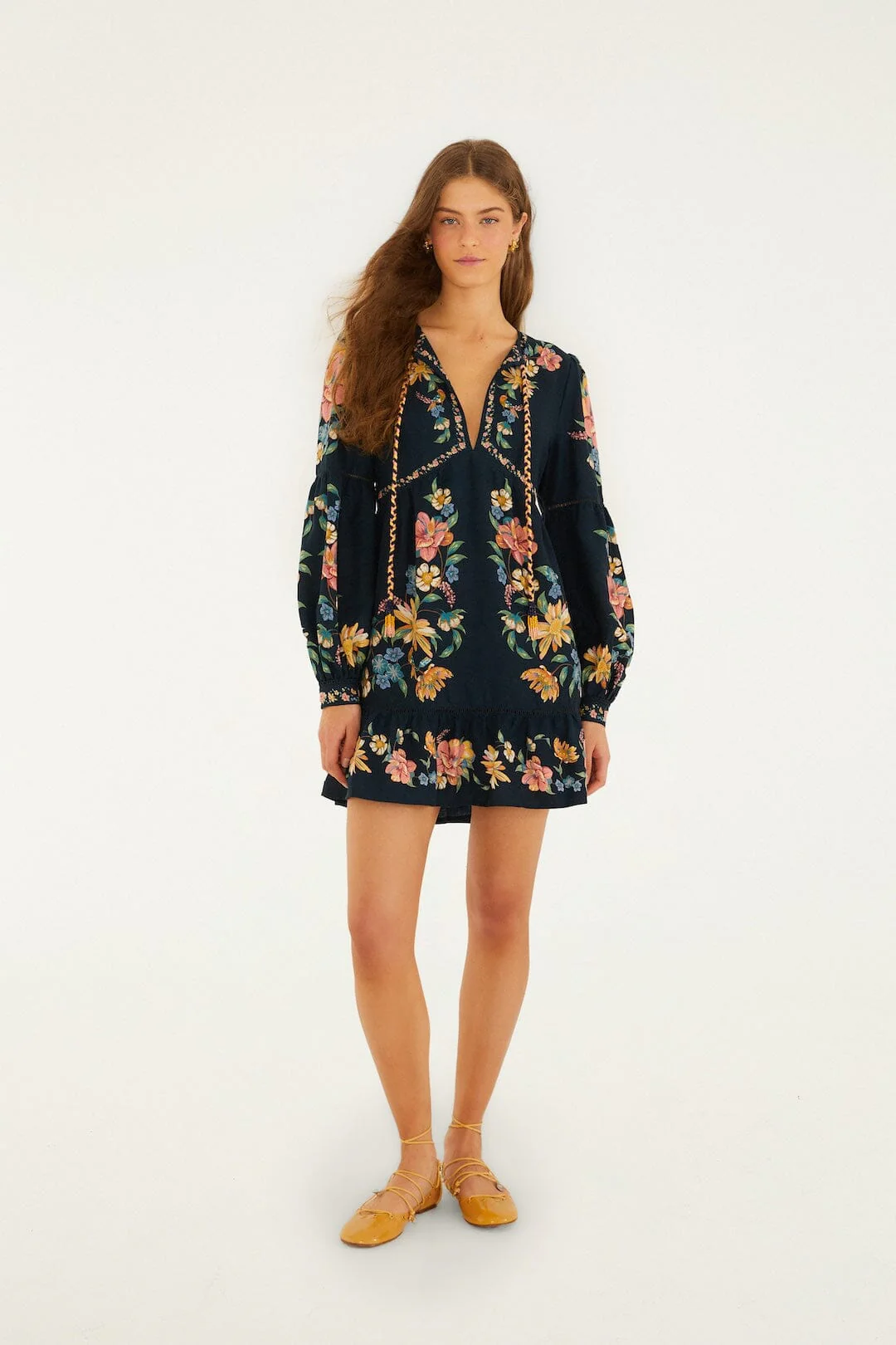 Dark Blue Maira Floral Lenzing™ Ecovero™ Euroflax™ Mini Dress - Image 4