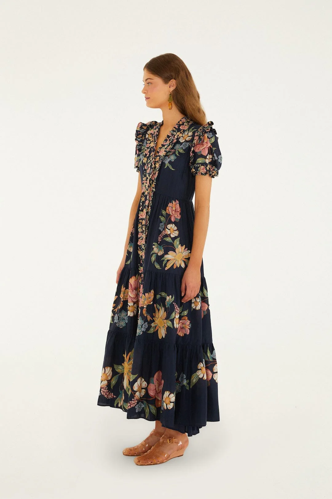 Dark Blue Maira Floral Short Sleeve Maxi Dress - Image 4