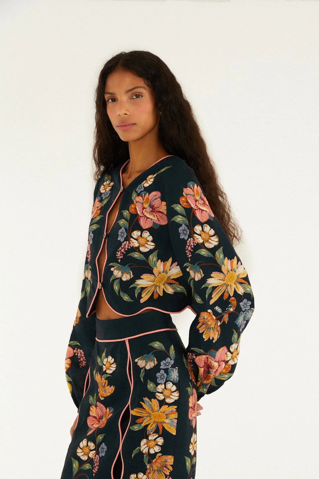 Dark Blue Maira Floral Euroflax™ Premium Linen Top - Image 5