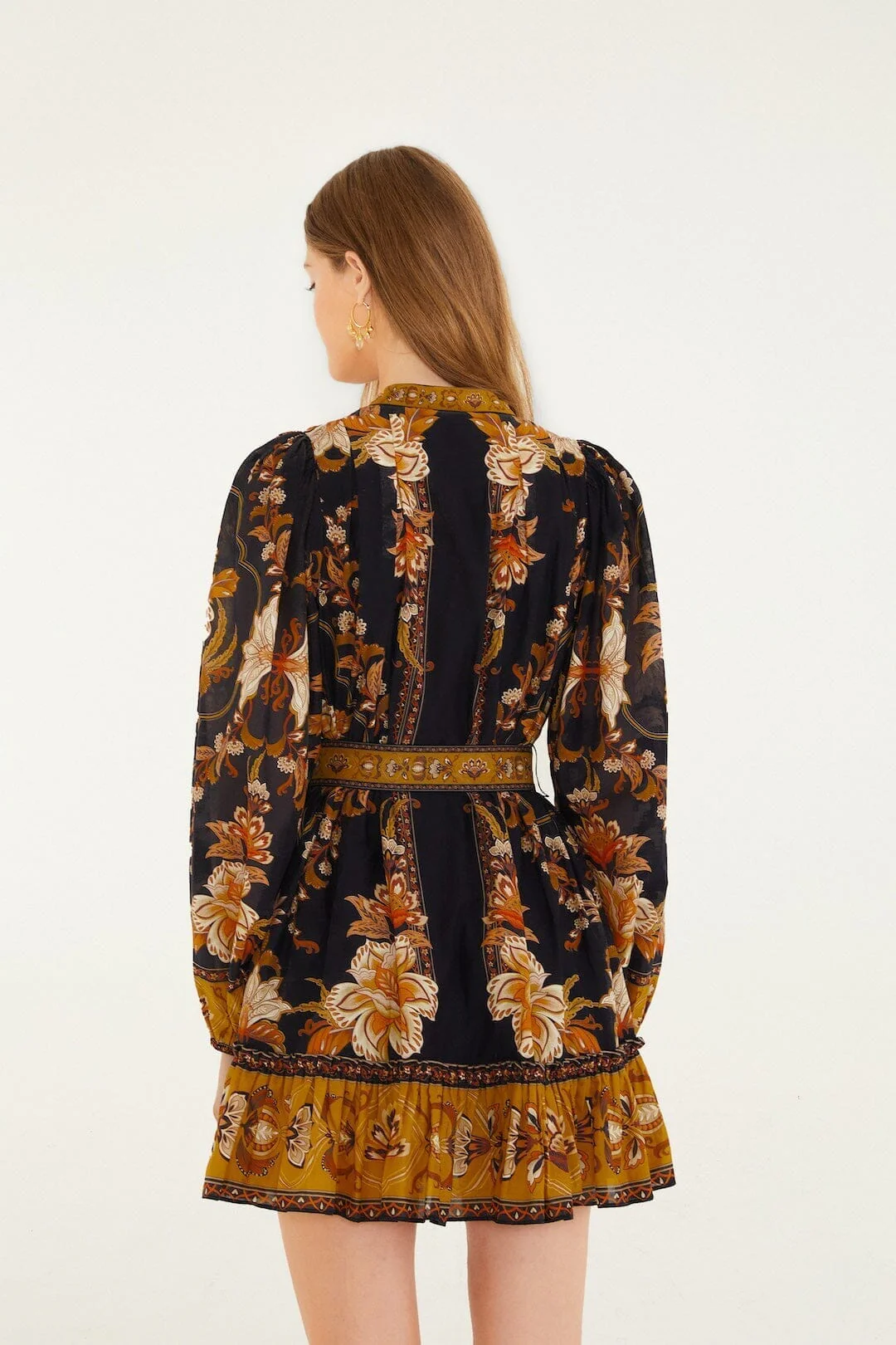 Black Majestic Garden Beaded Buckle Long Sleeve Mini Dress - Image 3
