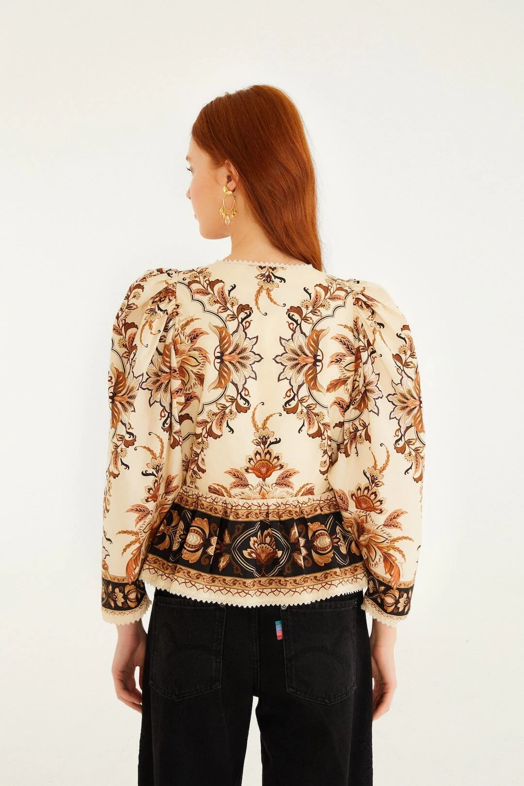 Sand Majestic Garden Lace Puff Sleeve Organic Cotton Blouse - Image 3