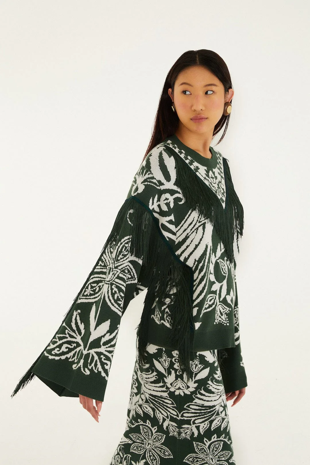 Dark Green Miranda Fringes Knit Sweater - Image 4