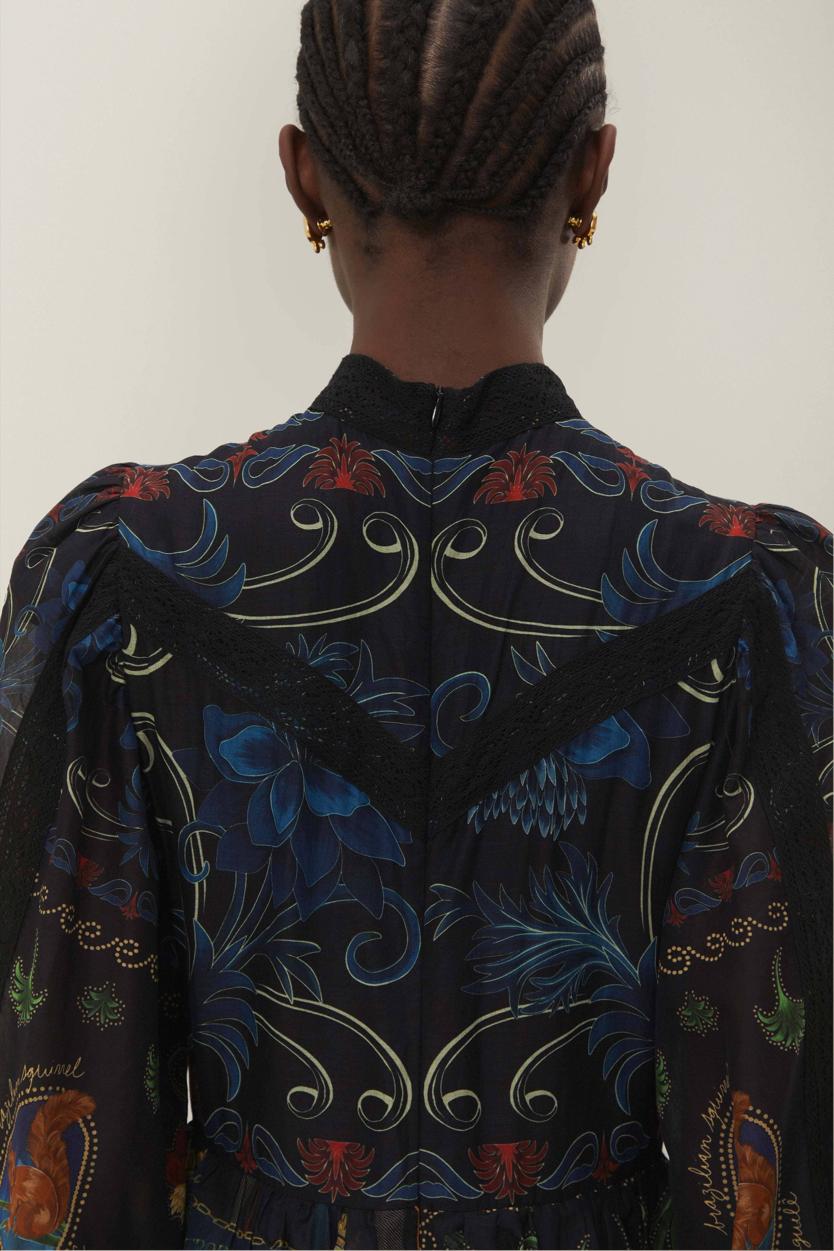 Black Mixed Arabesque Scarves Long Sleeve Maxi Dress - Image 5
