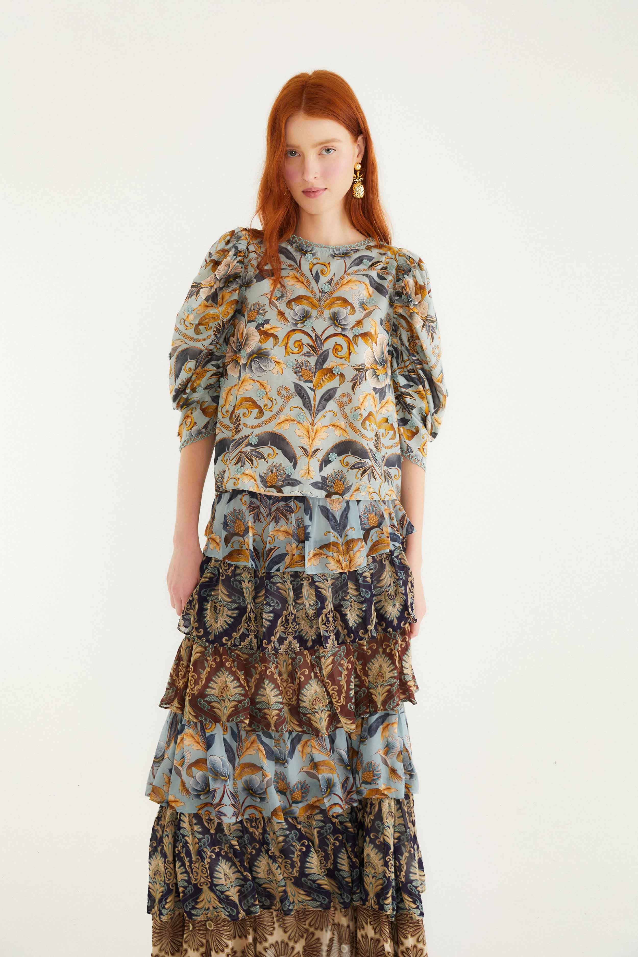 Mixed Scarves Ruffled Maxi Skirt - Image 3