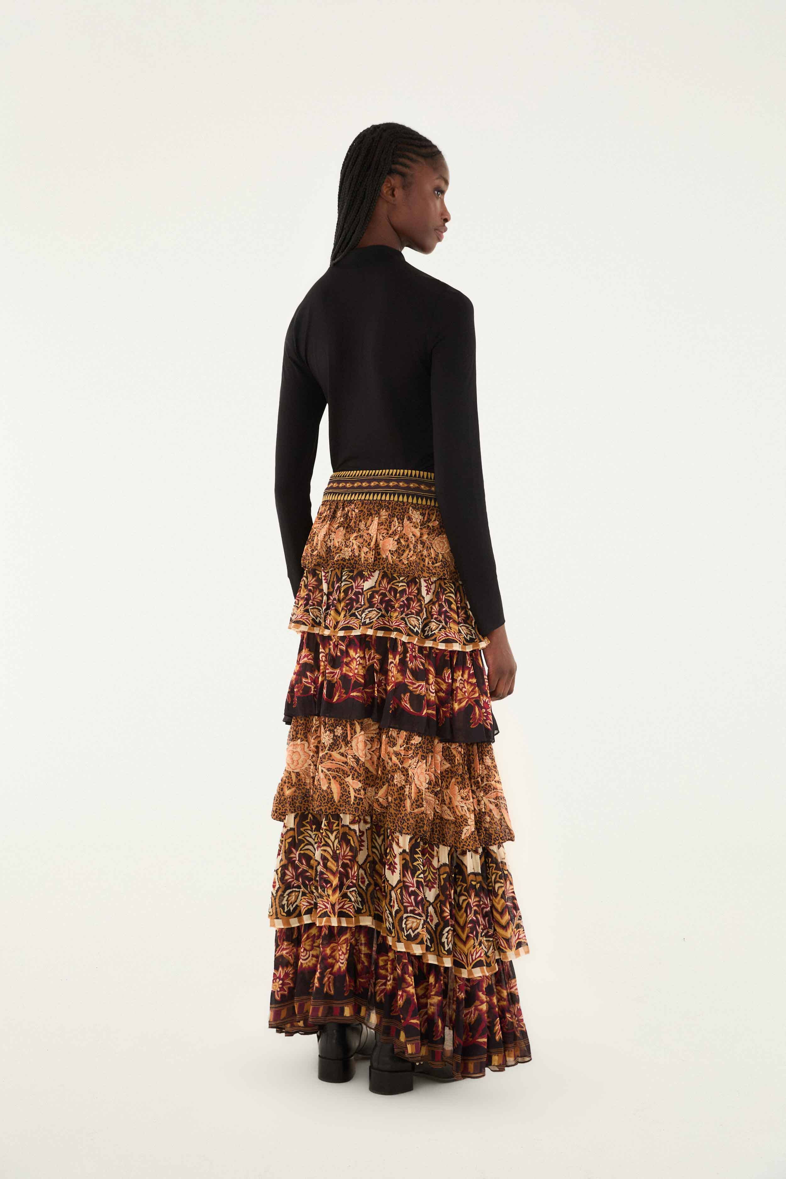 Mixed Scarves Ruffled Maxi Skirt - Image 4