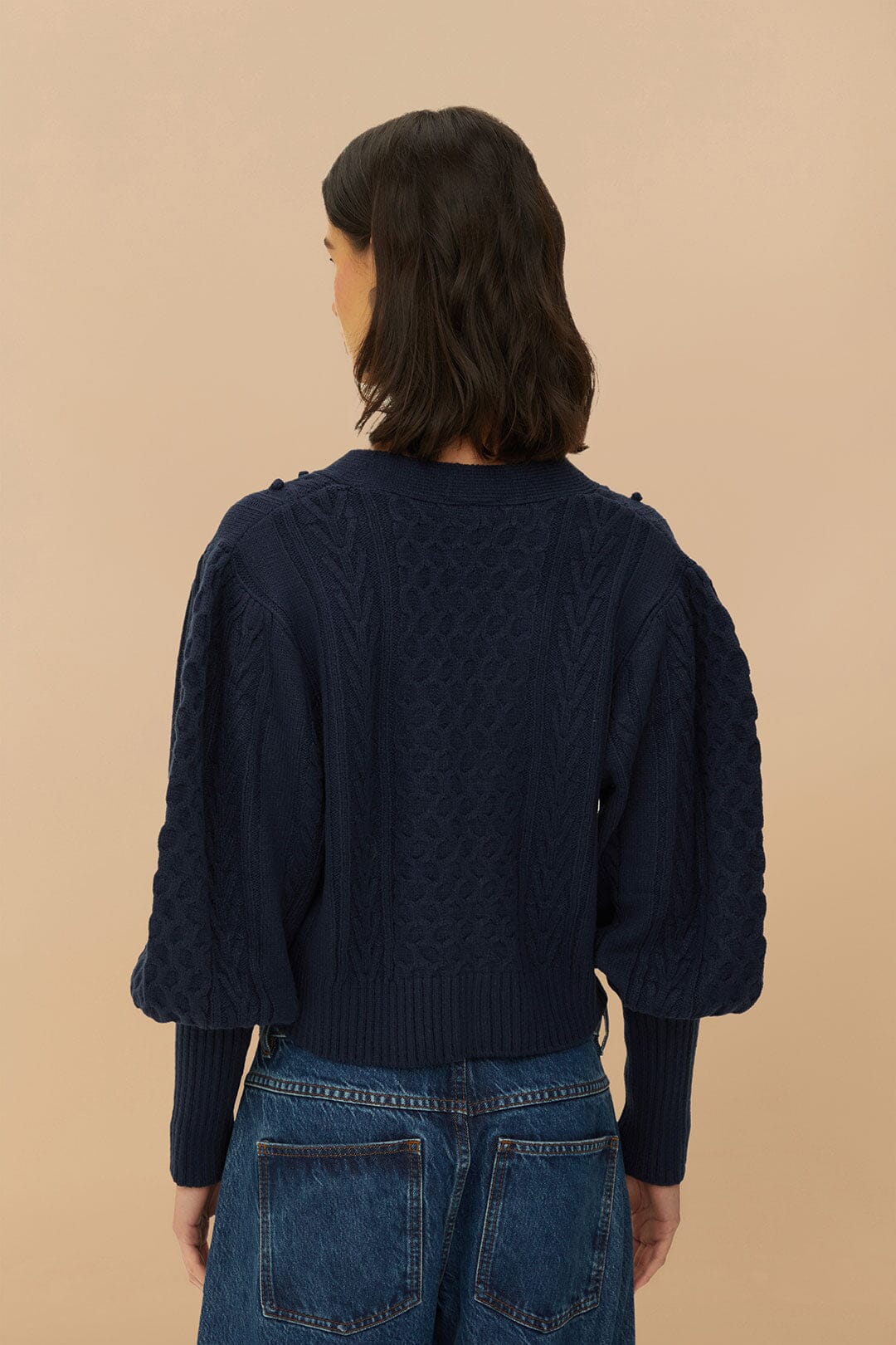 Navy Blue Mixed Stitches Knit Cardigan - Image 3