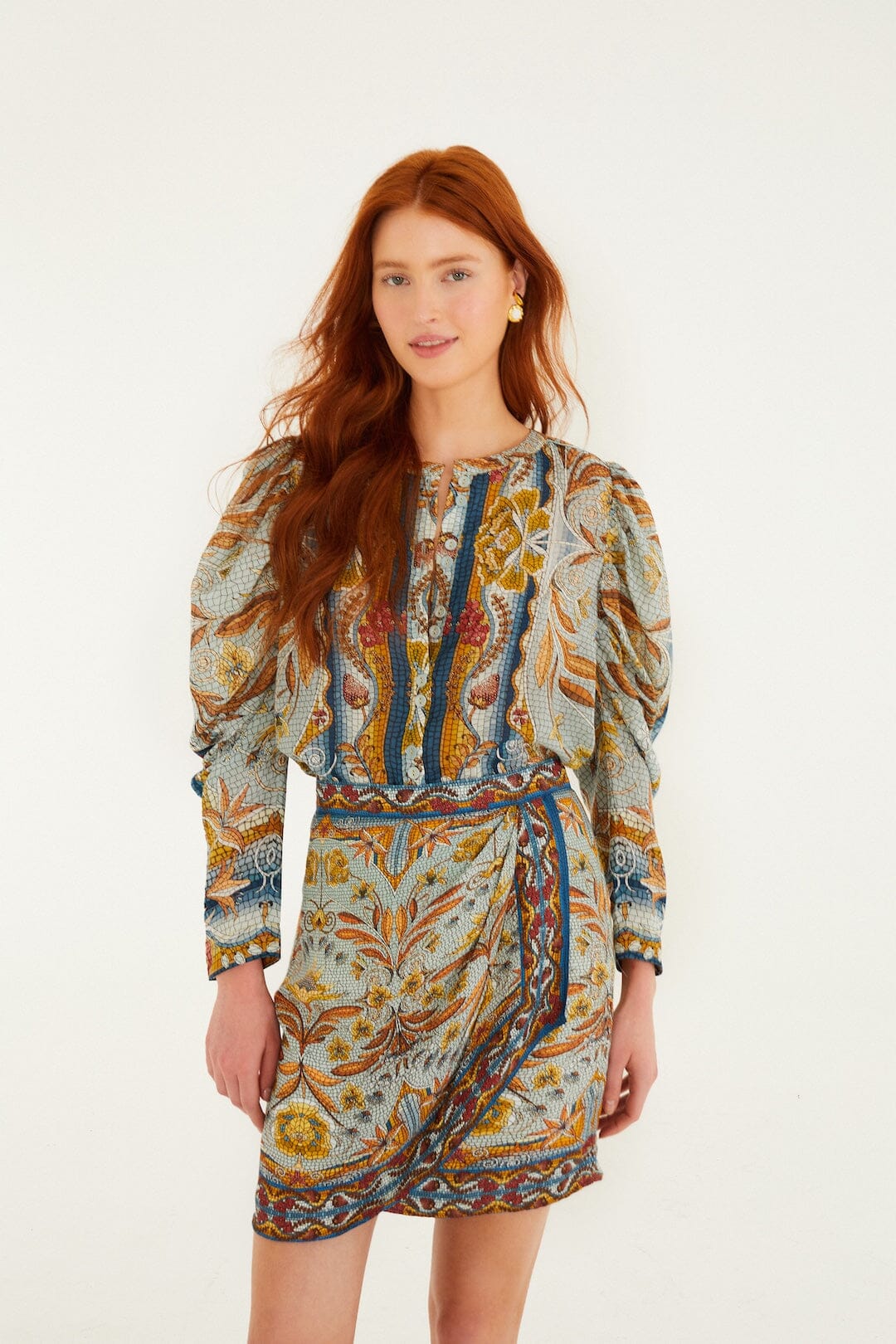 Blue Mosaic Garden Long Sleeve Blouse - Image 4