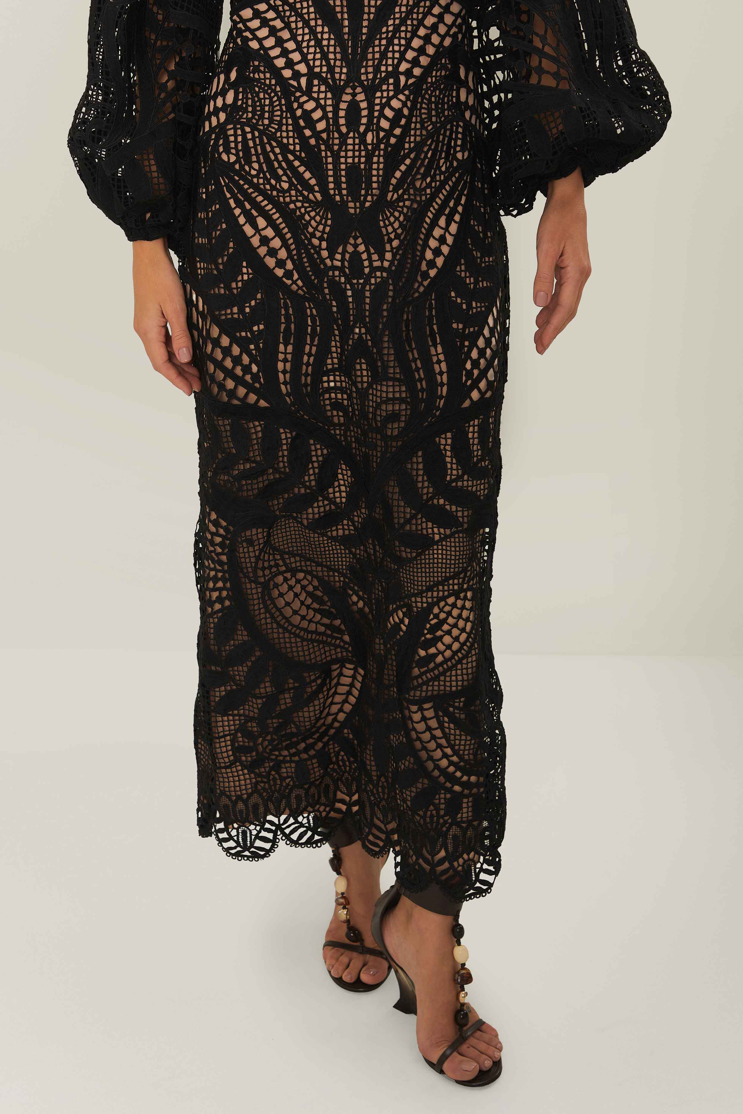 Black Nature Guipure Midi Dress - Image 3