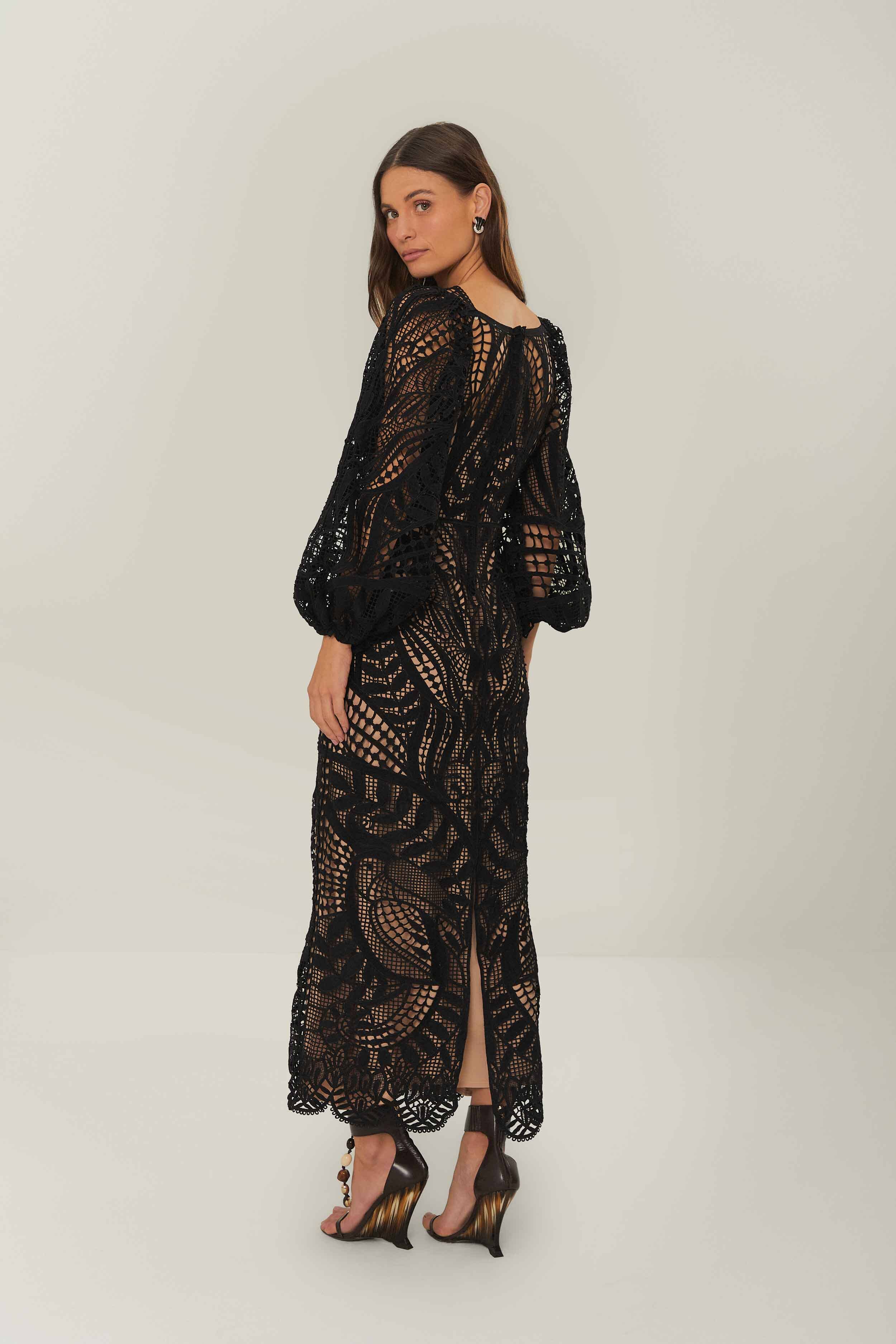 Black Nature Guipure Midi Dress - Image 4