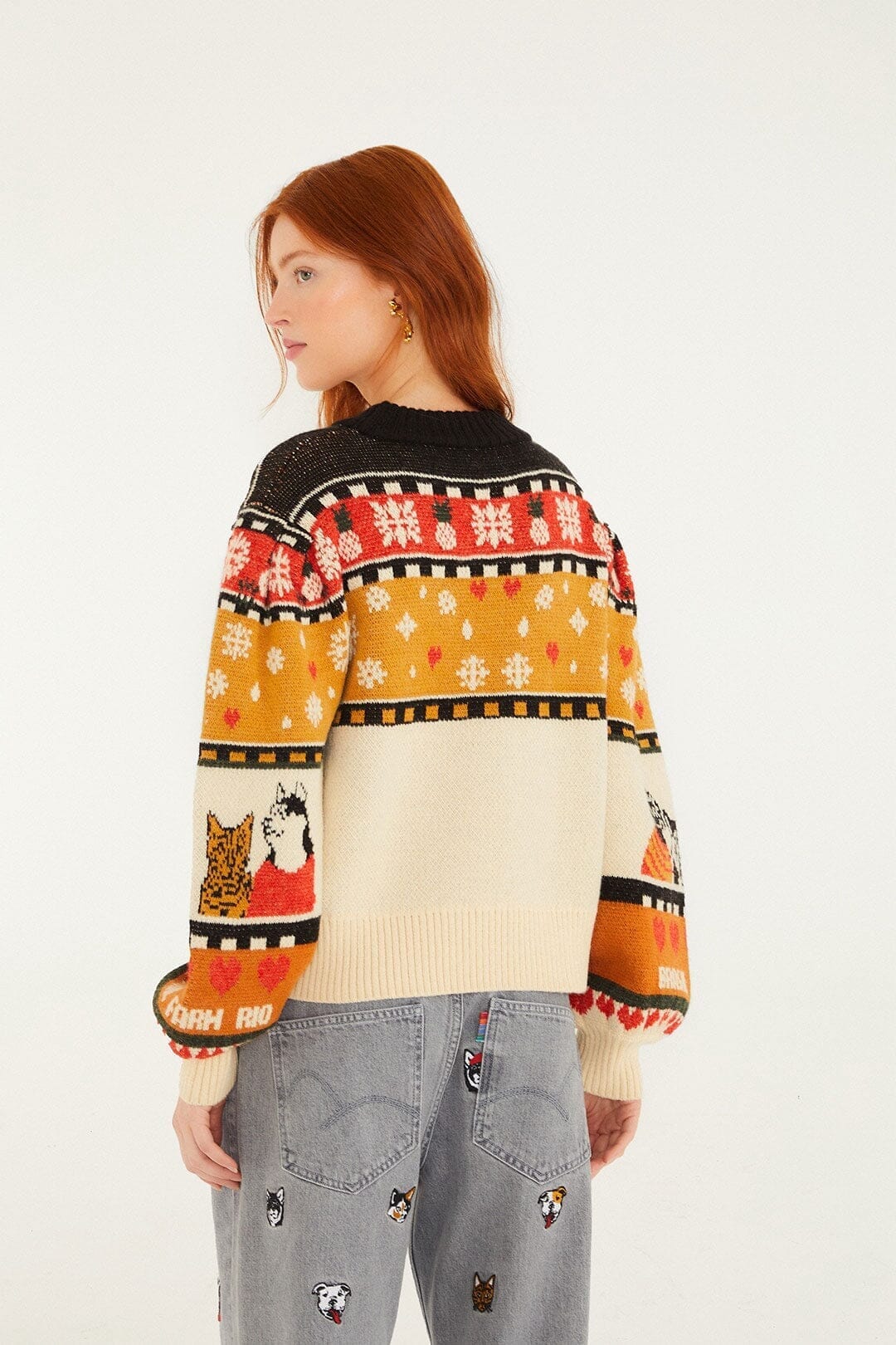 Multicolor Naughty And Nice Puff Sleeve Knit Sweater - Image 3