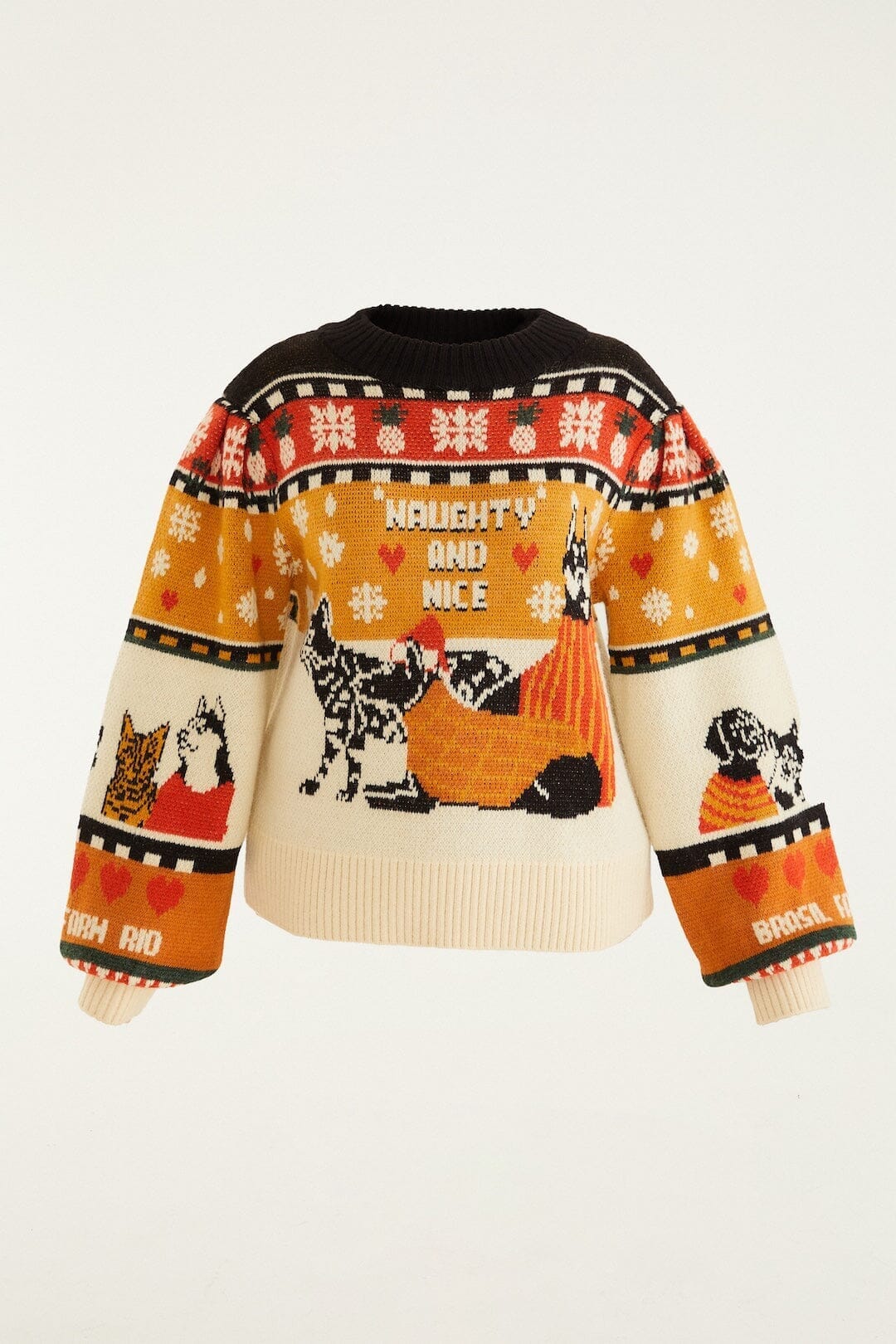 Multicolor Naughty And Nice Puff Sleeve Knit Sweater - Image 5