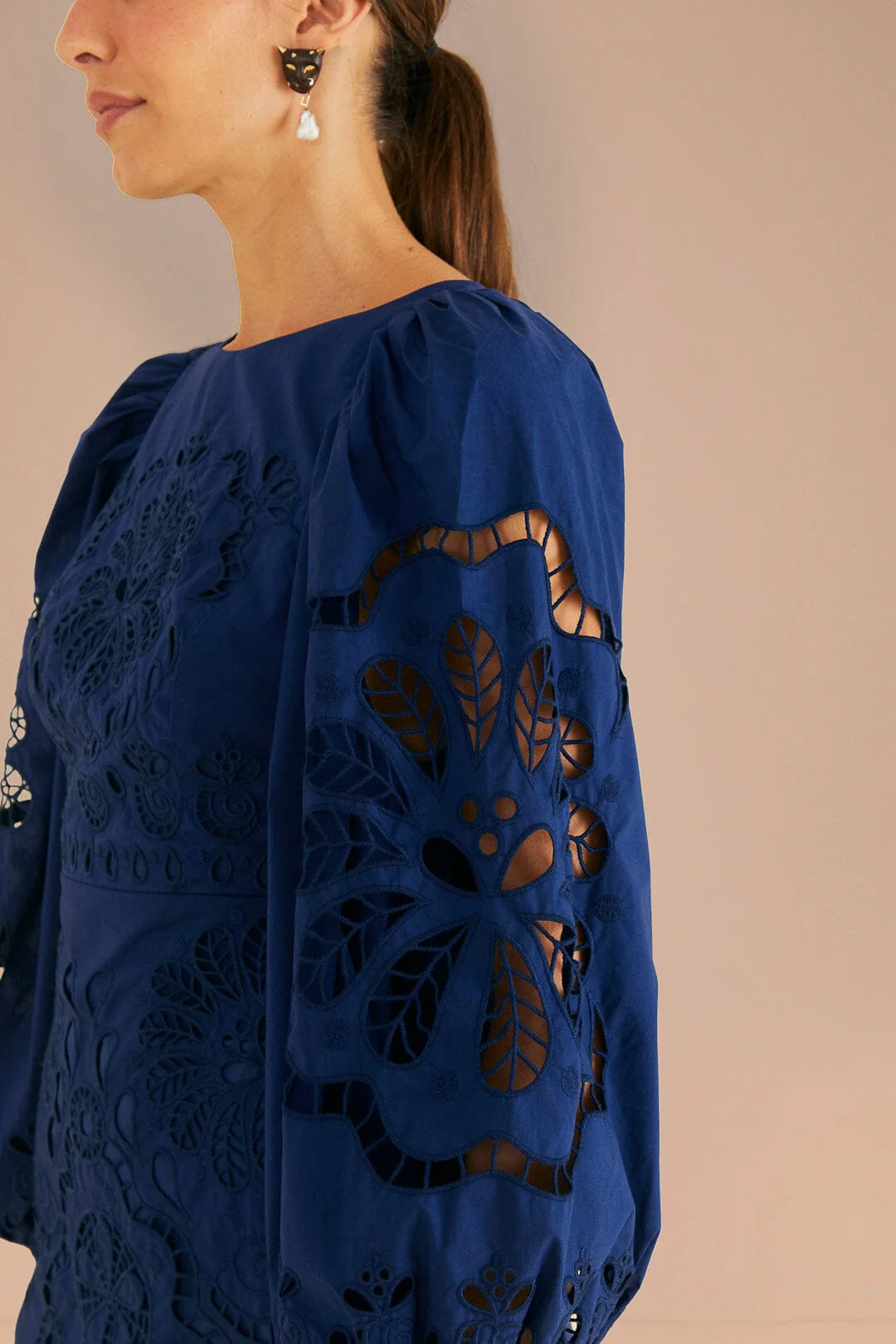 Navy Blue Flowery Richelieu Mini Dress - Image 3