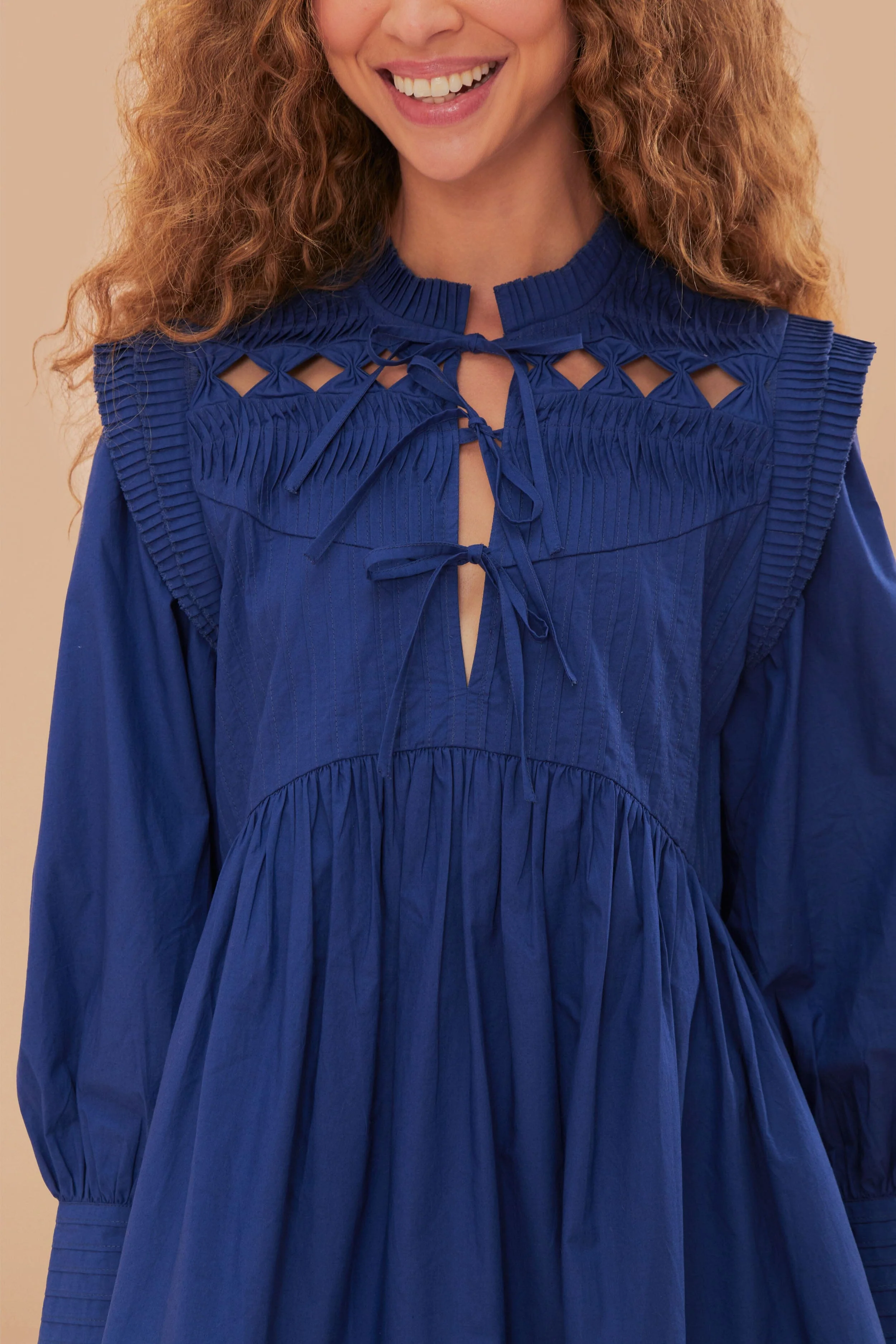 Navy Blue Open Yoke Mini Dress - Image 2