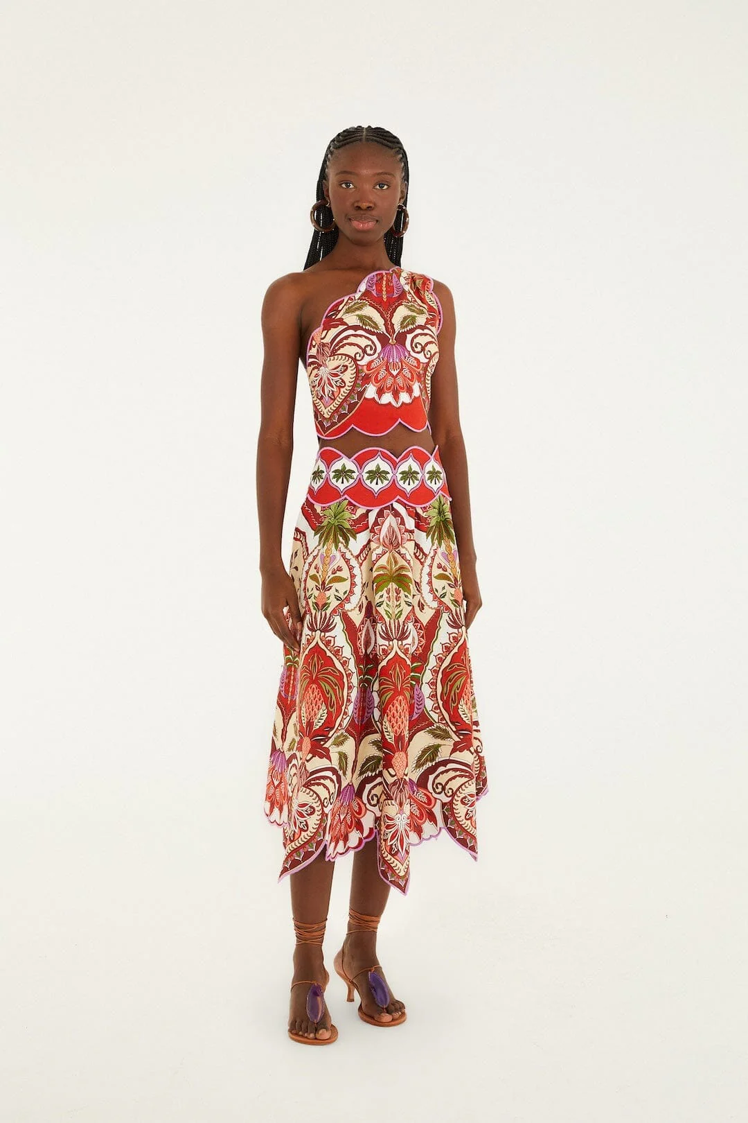Red Odara Scallops Lenzing™ Ecovero™ Euroflax™ One-Shoulder Top - Image 4