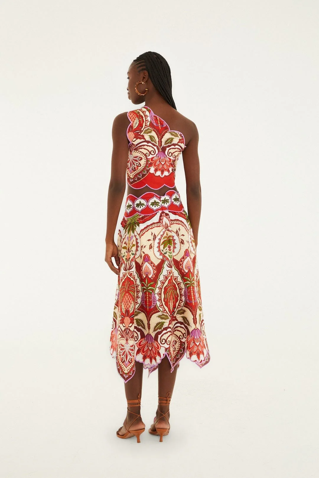 Red Odara Scallops Lenzing™ Ecovero™ Euroflax™ Midi Skirt - Image 3